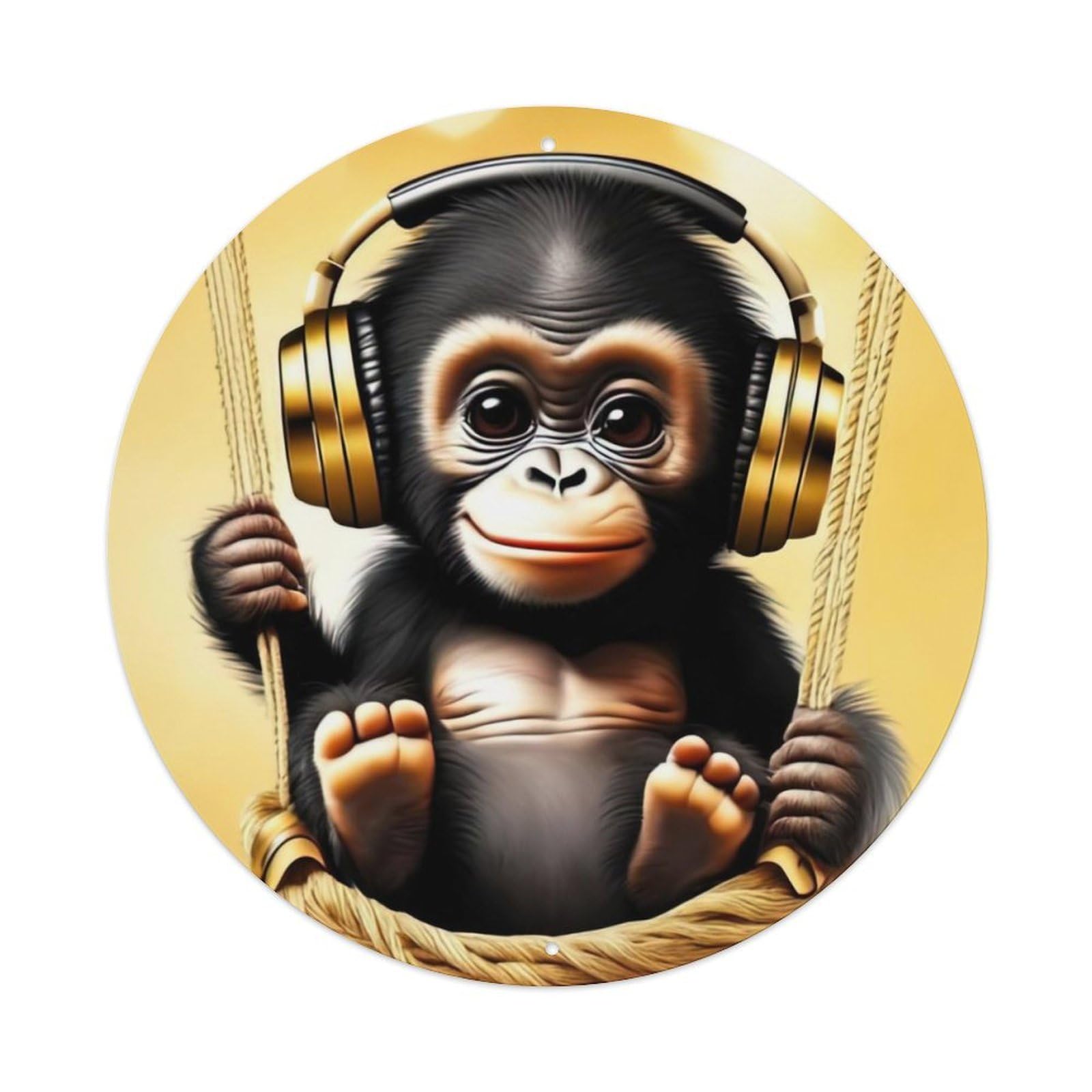 Animal Artwork The Little Gorilla with The Headphones Vintage Metal Tin Sign Plaque Wall Decor for Cafe, Club Bar, Office, Garden Metal Poster 8x8Inch