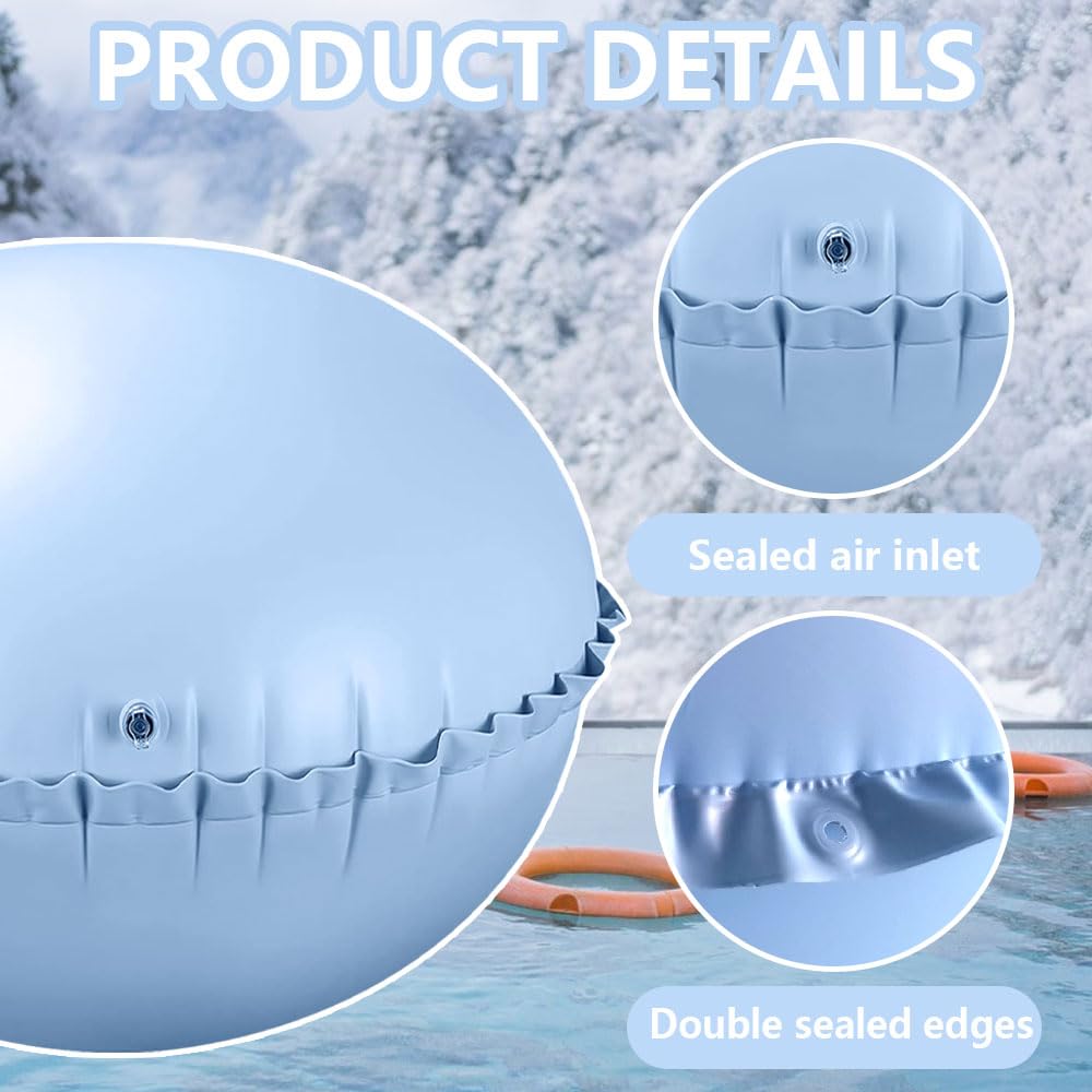 Cojín de piscina de invierno, cojín de piscina redondo XXL 120 x 120 cm, cojín de aire para piscina de invierno, cojín de invierno para piscina con 4 ojales y cuerda de 15 m, cojín de piscina de