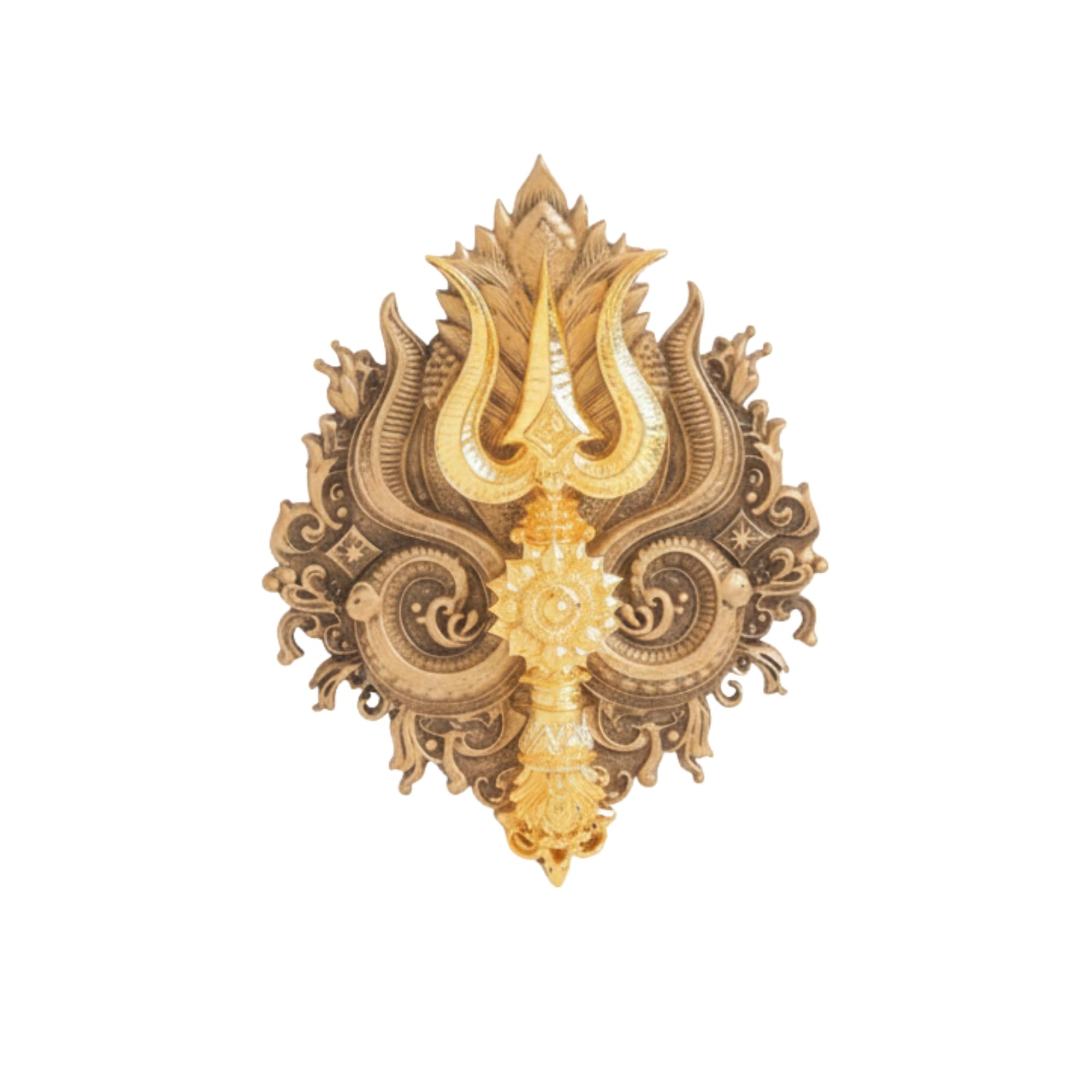 Mahadev Trishul Brooch - Gold-Finished Shiva Trident Lapel Pin with Intricate Scrollwork-image-48