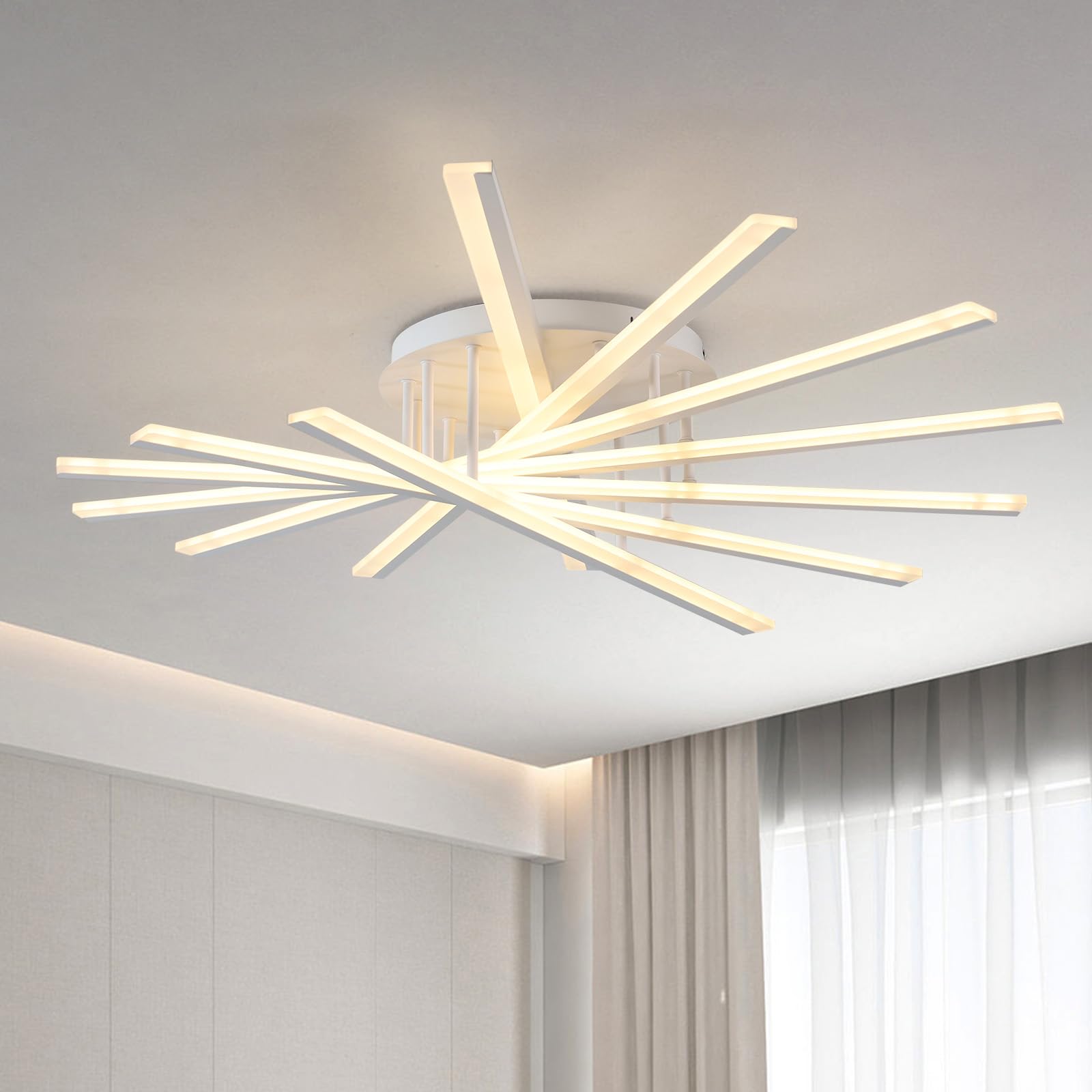 minifair LED Ceiling Light Modern Dimmable Ceiling Lights Decorative Lighting Multi-Head Lamp with Remote Control Suitable for Living Room Bedroom Dining Room Kitchen Office Cafe 7 Bars White
