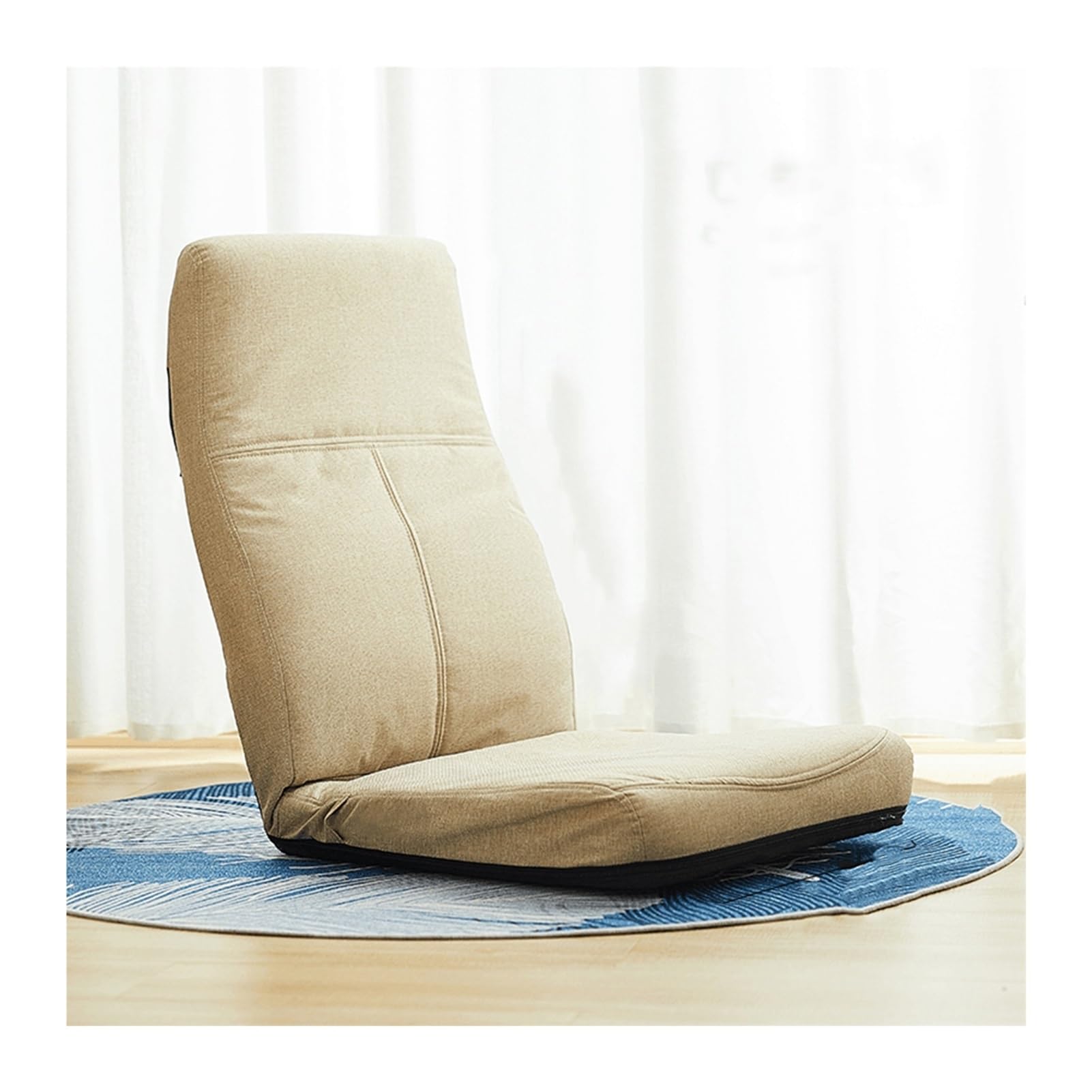 Silla De Piso, Totalmente Ajustable Sillón Reclinable Plegable, Sofá Cama Acolchado con Soporte para La Espalda para Balcón Sala De Estar Lectura Dormitorio (Color : Beige, Tamaño : 18x20x27