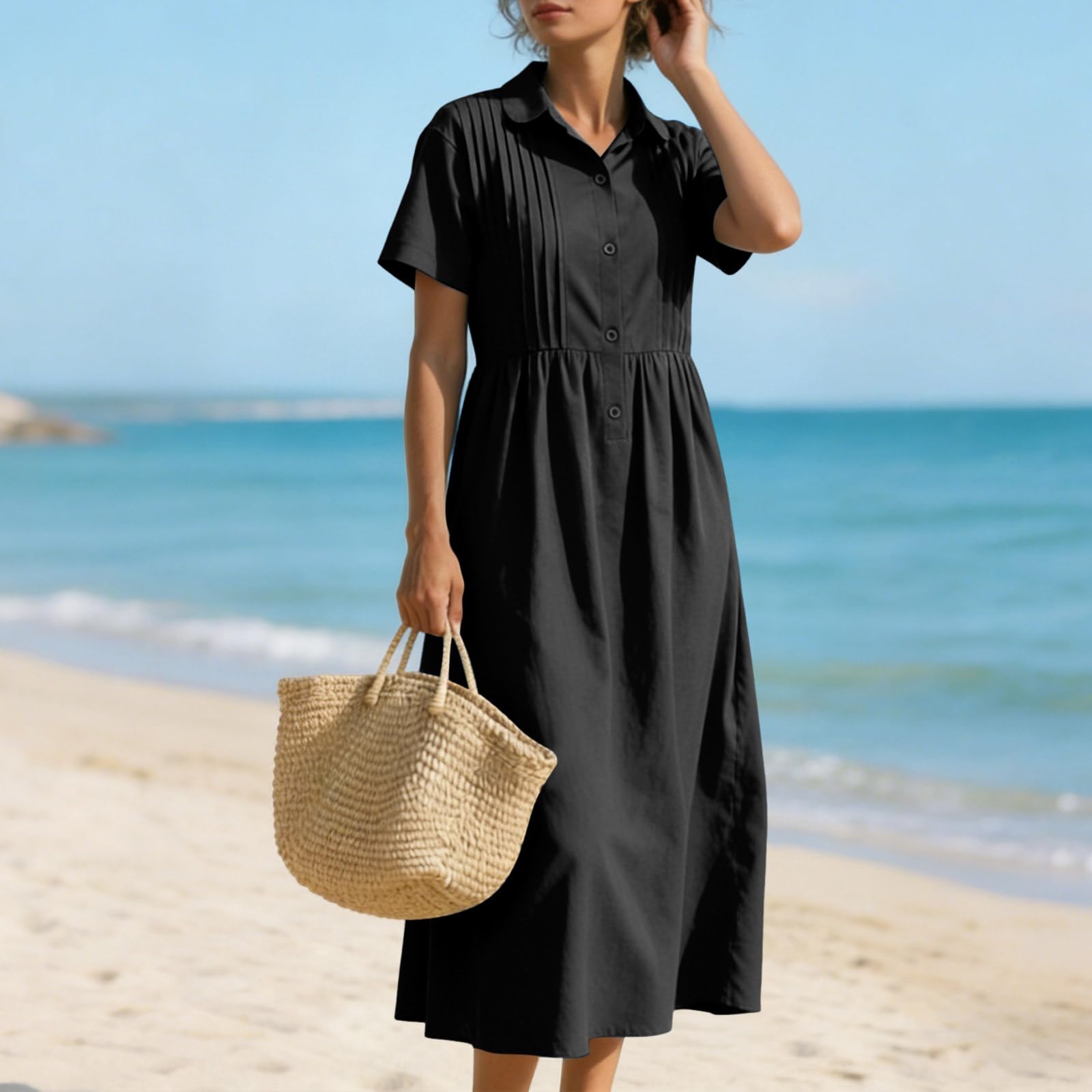 Vestido de Lino Vestidos sin Manga Verano Mujer Largo Vestido de Lino y Algodón Holgados Ligeros y Fluidos Vestidos con Botones Elegante Roba Ligera Elegante para Fiesta Playa Vacaciones S-3XL