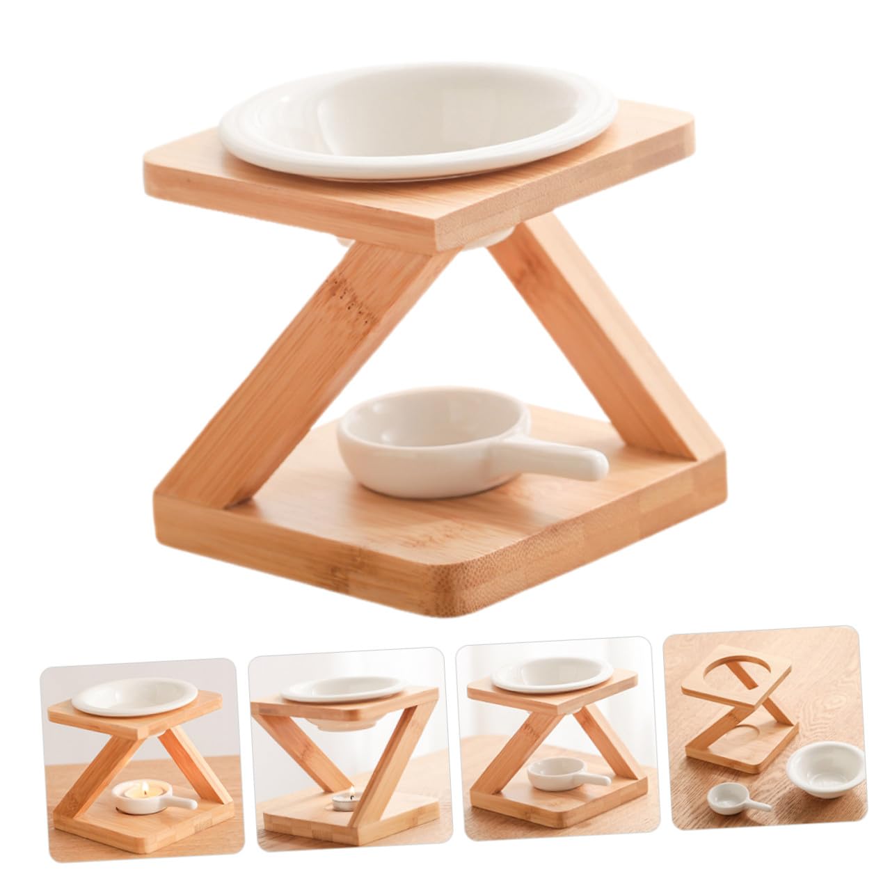 Artibetter Duftlampen Holz Aromatherapie Ölbrenner Keramik Teelichthalter Aromabrenner Schlafzimmer Yogaraum