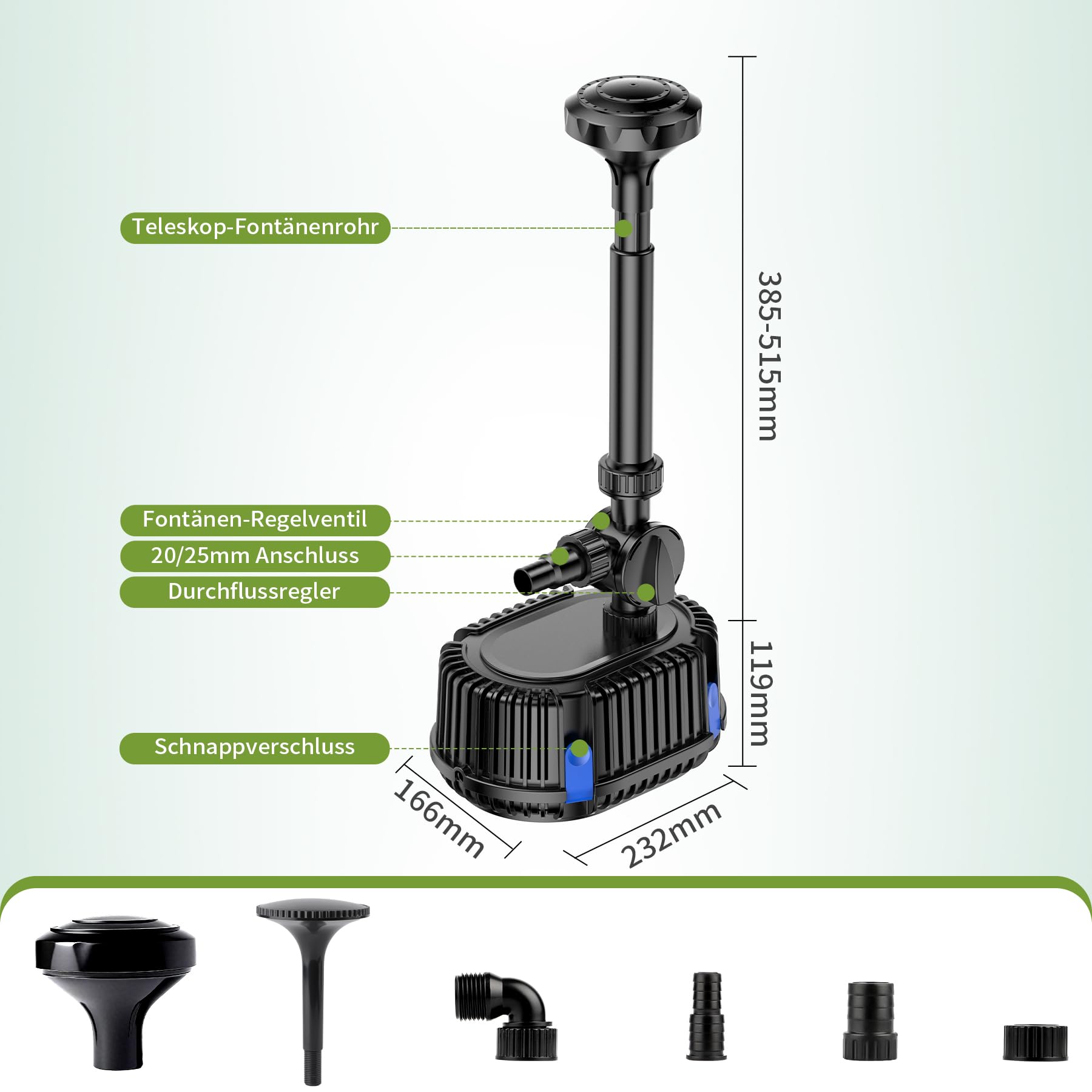 Forever Speed Pompe pour Fontaine extérieure 3800L/h Pompe pour Bassin Jeux d'eau pour Jardins, bassins, fontaines 20W