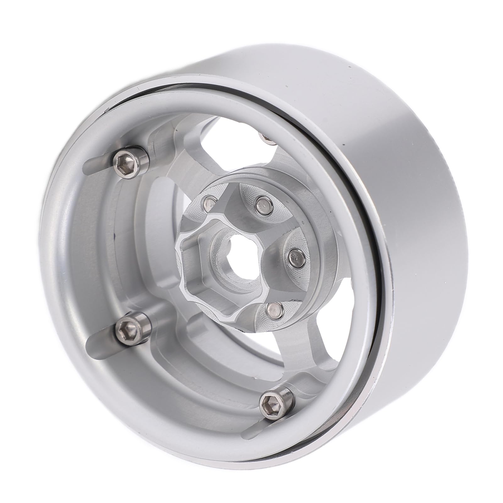 Ruote Beadlock da 1,9 pollici in lega di alluminio, cerchi argentati a 5 fori, cerchi per ruote RC antistrappo e antimacchia, con ruota, compatibili con AXIAL SCX10, TRX4, (Argento)