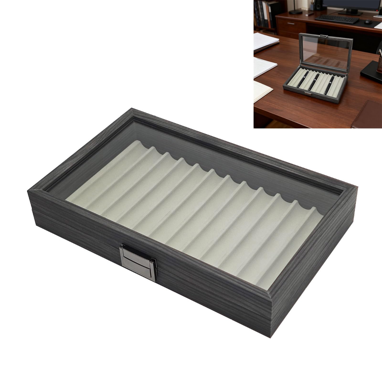 Scatola portaoggetti in legno per penne stilografiche con 12 scomparti, vassoio espositore per penne stilografiche, organizer per accessori da scrivania per la casa