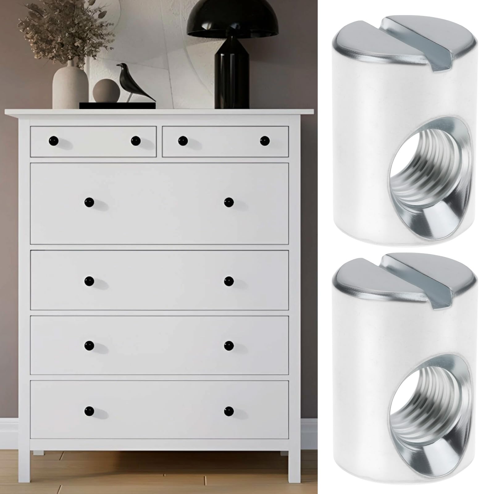 SG Store 30x Tuerca Cilíndrica Ranurada M6x14x10mm 100514 Compatible con IKEA HEMNES HASSELVIKA Muebles