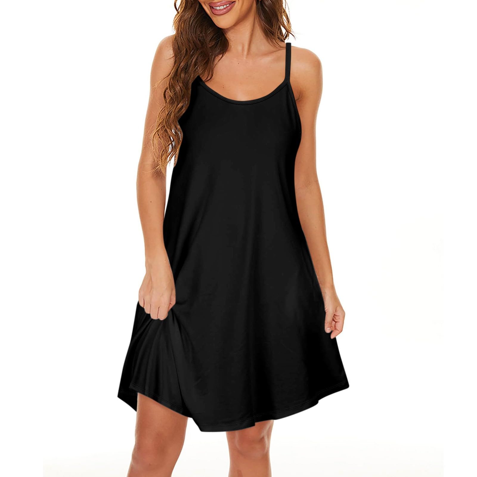 Women's Maxi Dresses UK Slim Fitting Dress Solid Color Round Neck Pocket Sling Strap Dress Boho, S-3XL