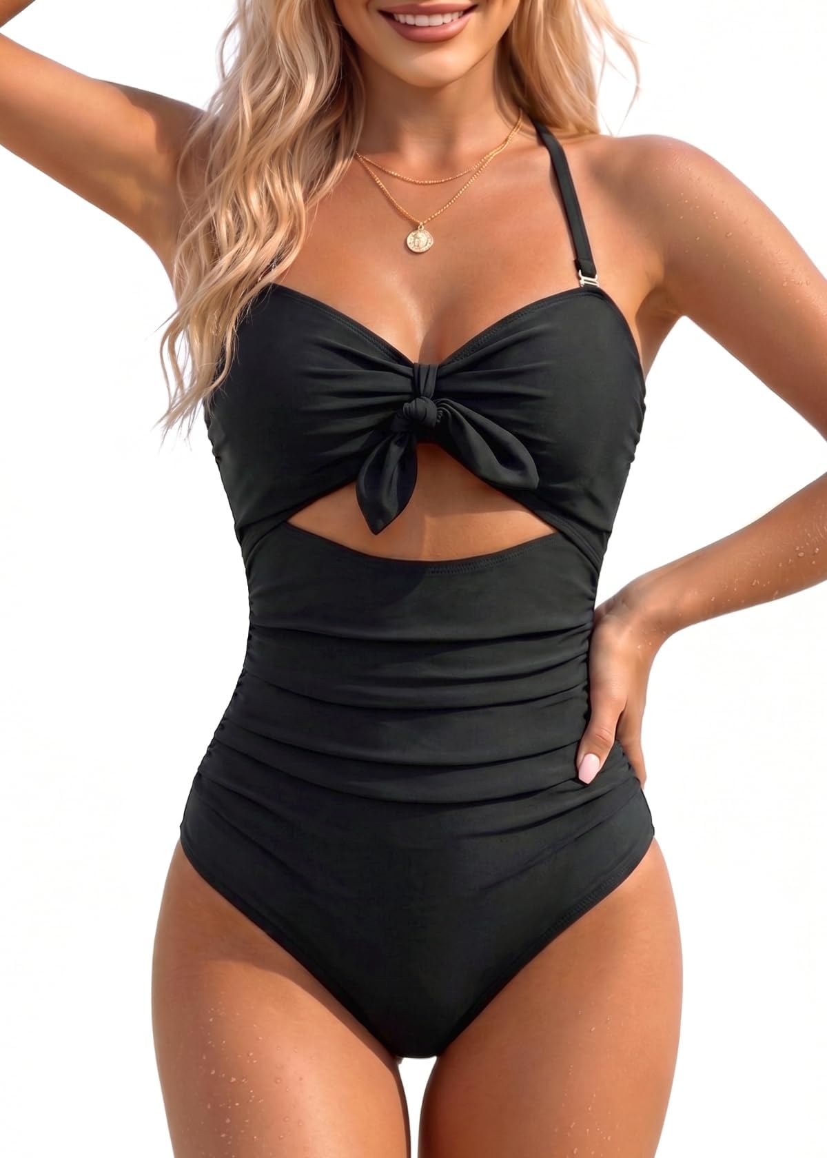 Women Sexy Cutout One Piece Swimsuits Tummy Control Halter Bathing Suit