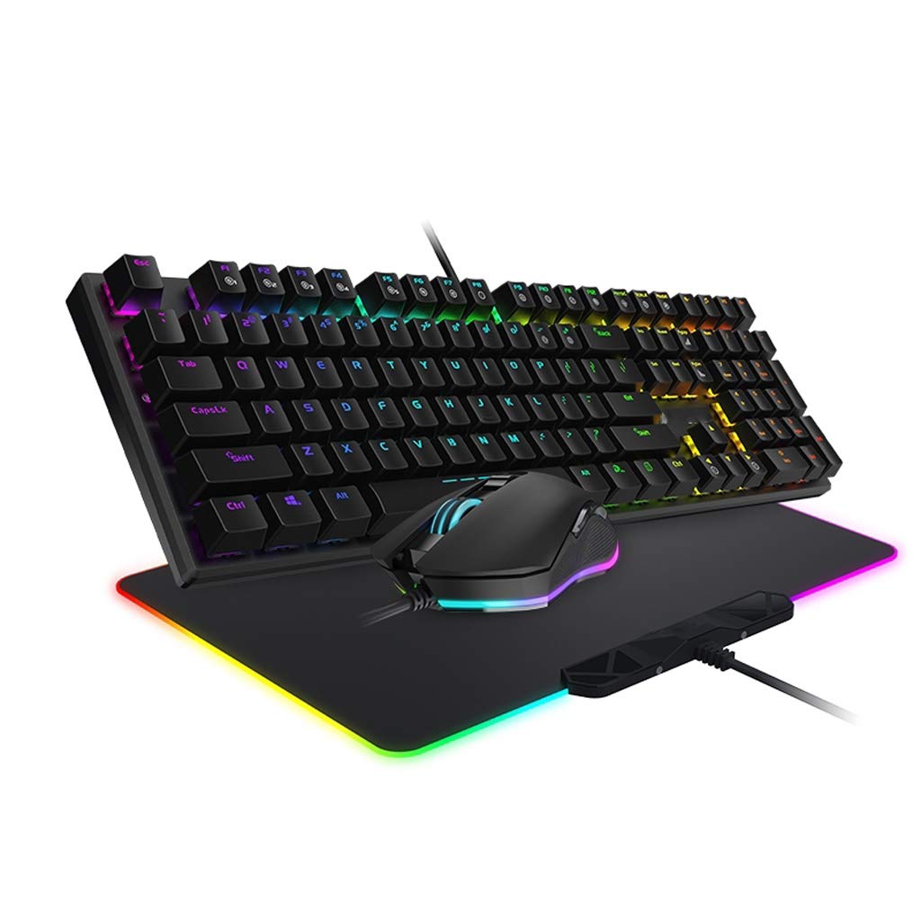 ARCH Tastiera Gaming Wired E Mouse & Mouse Pad Kit, RGB Retroilluminato Tastiere da Gioco Tastiera Multimediale Tastiera Meccanica RGB Nero Albero Cardanico Tavolino del Computer Portatile