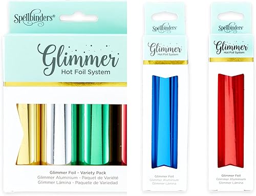 Glimmer Foil - Variedad navideña, estrellas carmesí y azul cobalto - 6 rollos de papel de aluminio caliente