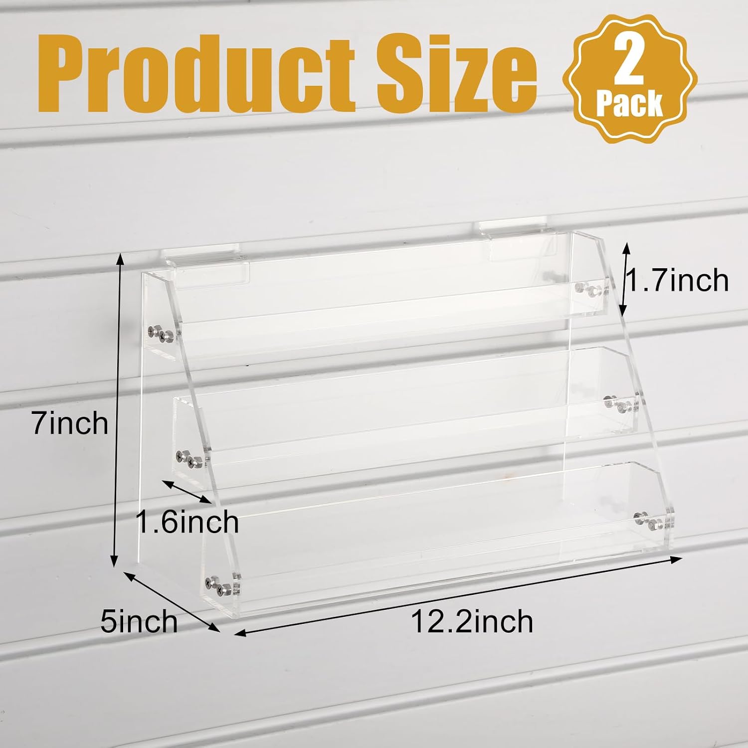 Novabright 2 Pack 3 Tier Acrylic Slatwall Display Shelves Wall Mounted Hanging Storage Trays with 3 Compartments for Retail Stores, Boutiques, Home Organizer, Merchandise Display and Shop Accessories