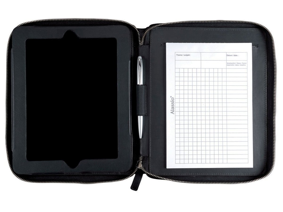 Alassio iPad Organizer, Echtleder, inkl. Block, schwarz