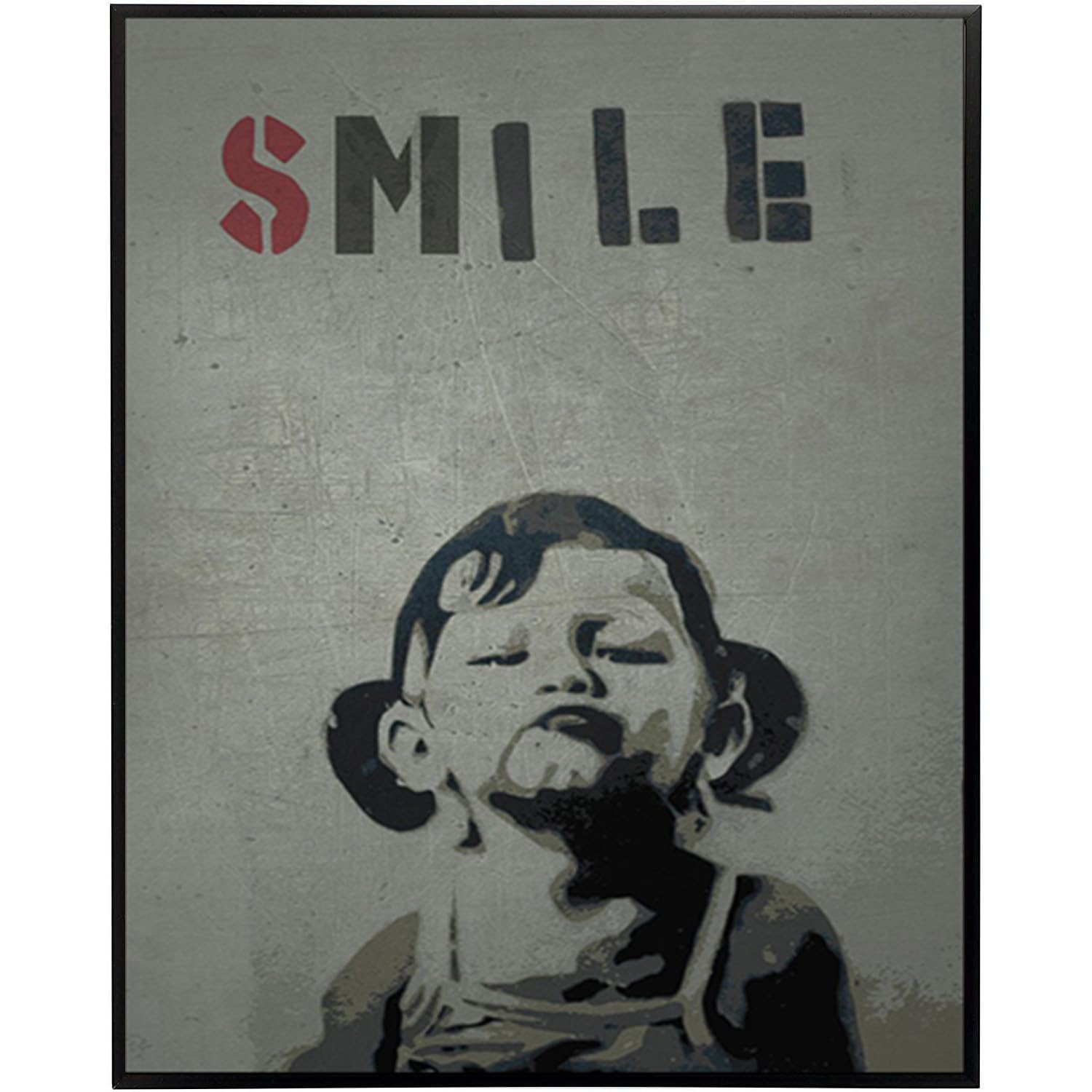 DQTUYIOP Banksy Canvas Wall Art for Living Room Smile Girl Frameless 60x80cm Banksy Graffiti Art Abstract Canvas Painting Modern Urban Posters and Prints for Bedroom Office Home Decoration
