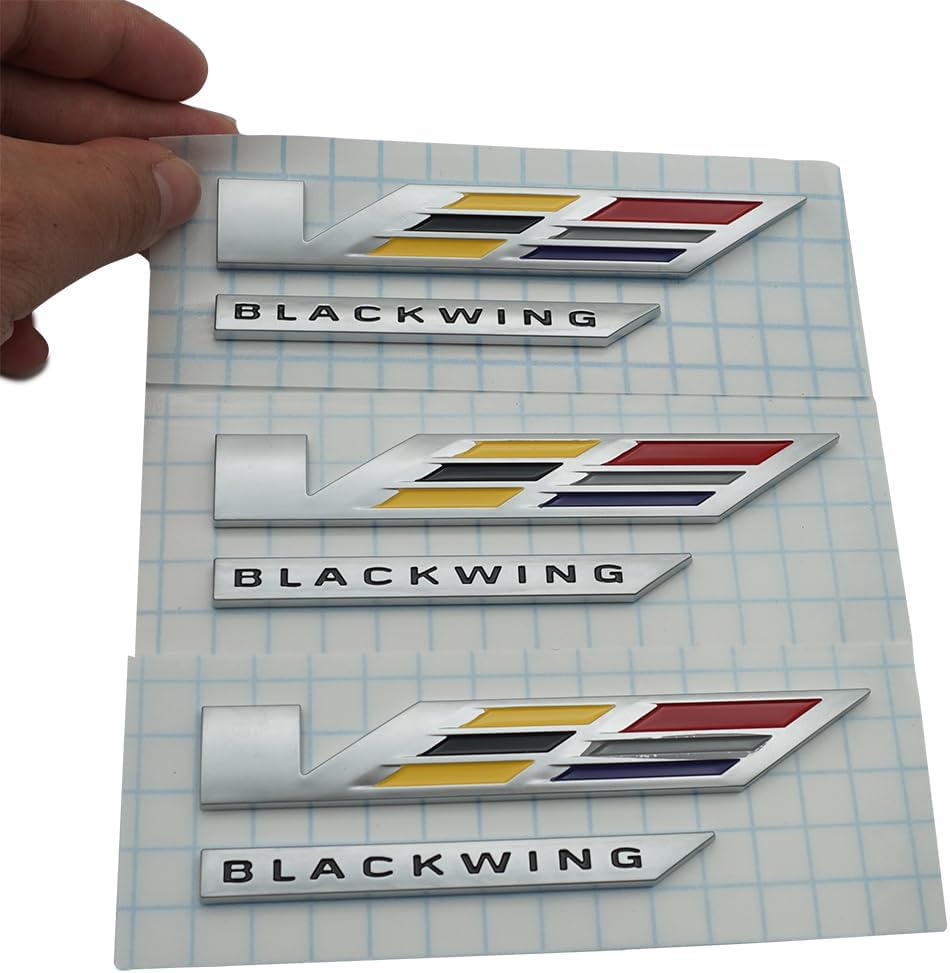 3Pcs V-Blackwing Emblems 3D Badge Nameplate Sticker V Black Wing Logo Replacement for 20-25 V-Series Truck Car 86596092 (Black/Yellow/Red)