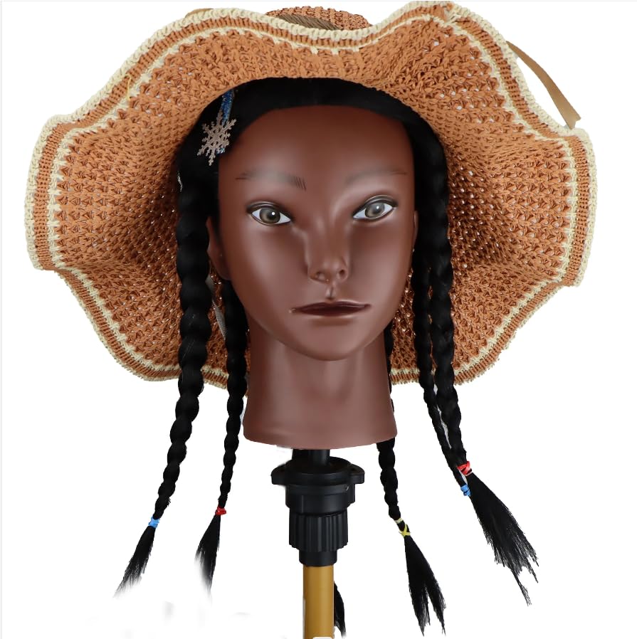 Mannequin Head with 100% Real Hair, 16 Inch, Cosmetology Training Manikin Doll Head for Braiding, Hair Styling Practice, with Clamp Stand
