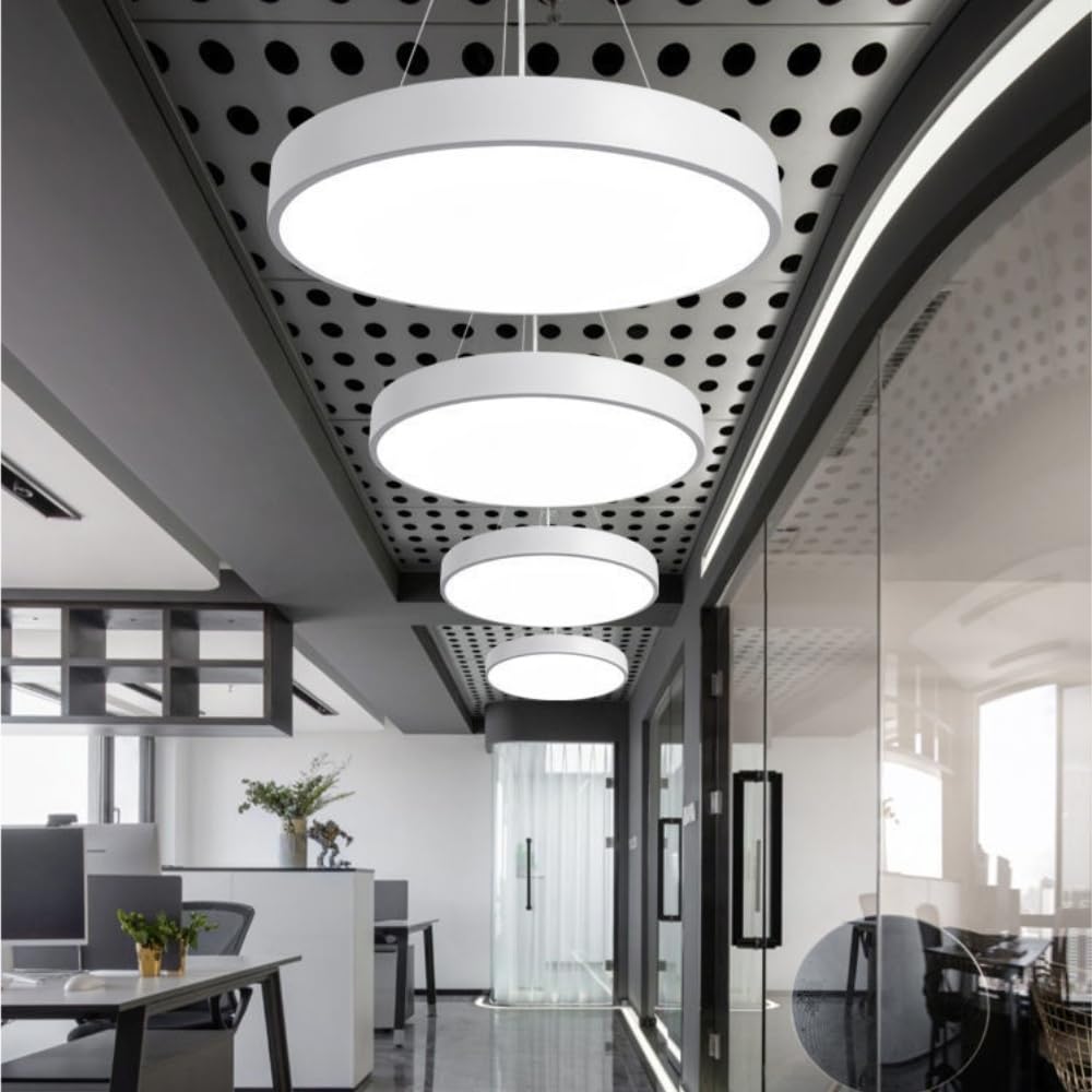 Nowoczesna lampa wisząca w kształcie dysku nordyckiego, ultracienka i okrągła, z kloszem z regulacją wysokości do 100 cm, styl industrialny, z metalu i akrylu, do biura lub kuchni, 40/5