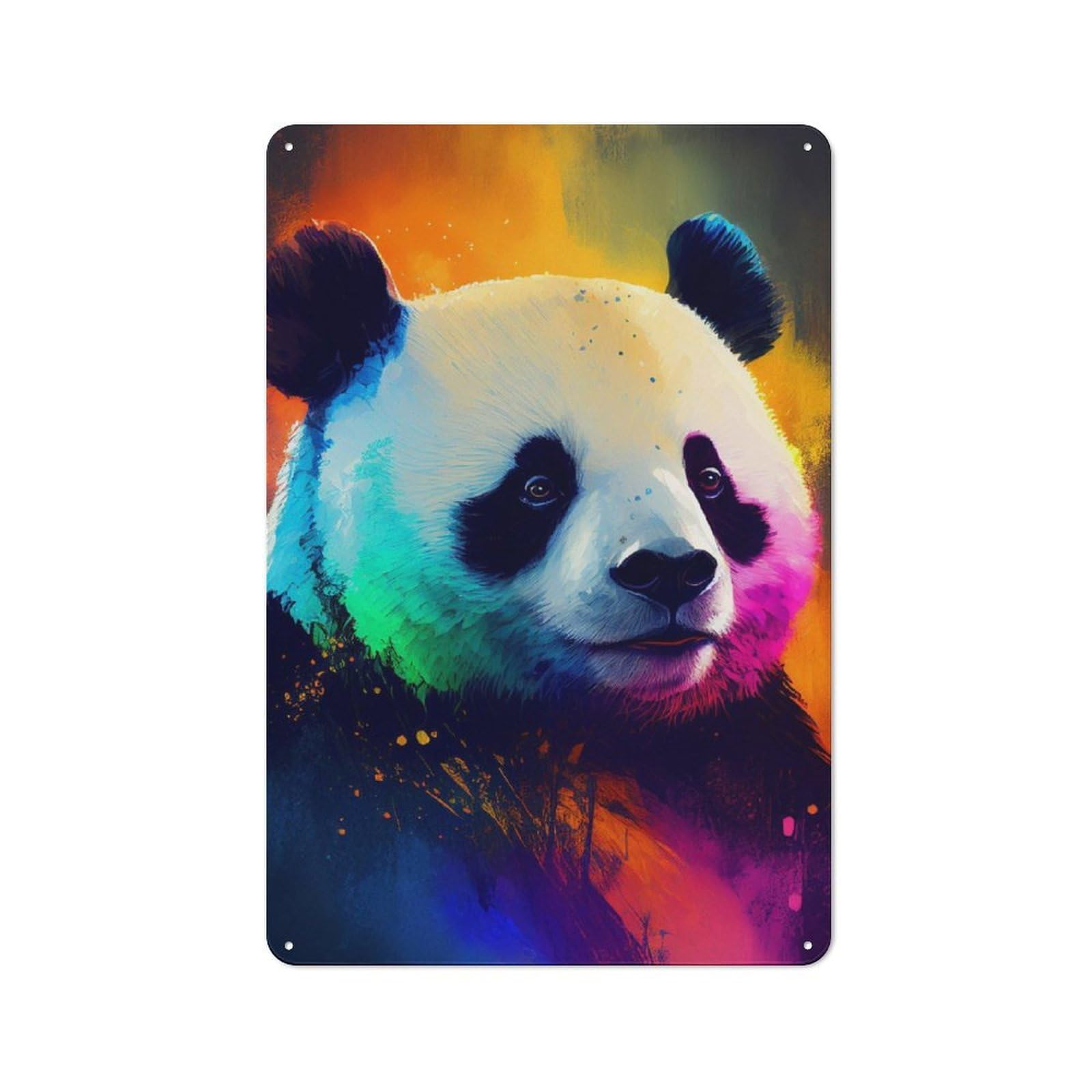 Junmoney Panda Colorful Animal Metal Plaque 30X20cm With For Pub Or Café, Rustic Decor, For Garage, Workshop And Man Cave Decoration