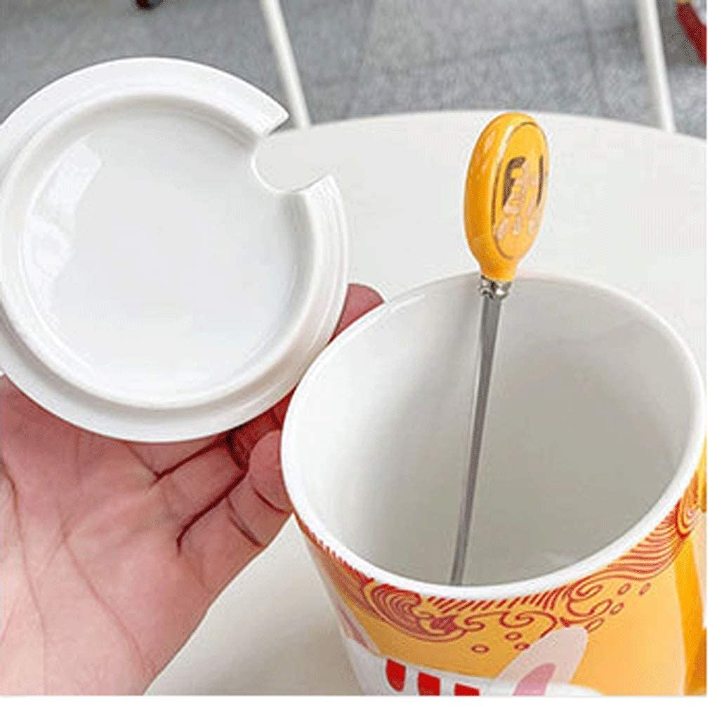 Tazas de Té Tazas Desayuno Linda Taza de cerámica con Forma de Gato, Taza con Tapa y Cuchara, Taza de Gran Capacidad para la Oficina en el hogar Tazas Tazas de Cafe (Color : A-Yellow)