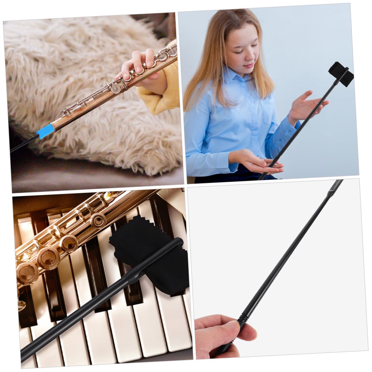 NULYLU Flute Cleaning Set Flute Cleaning Cloth Stick Clarinet Sax Water Absorbent Reusable Music Tool