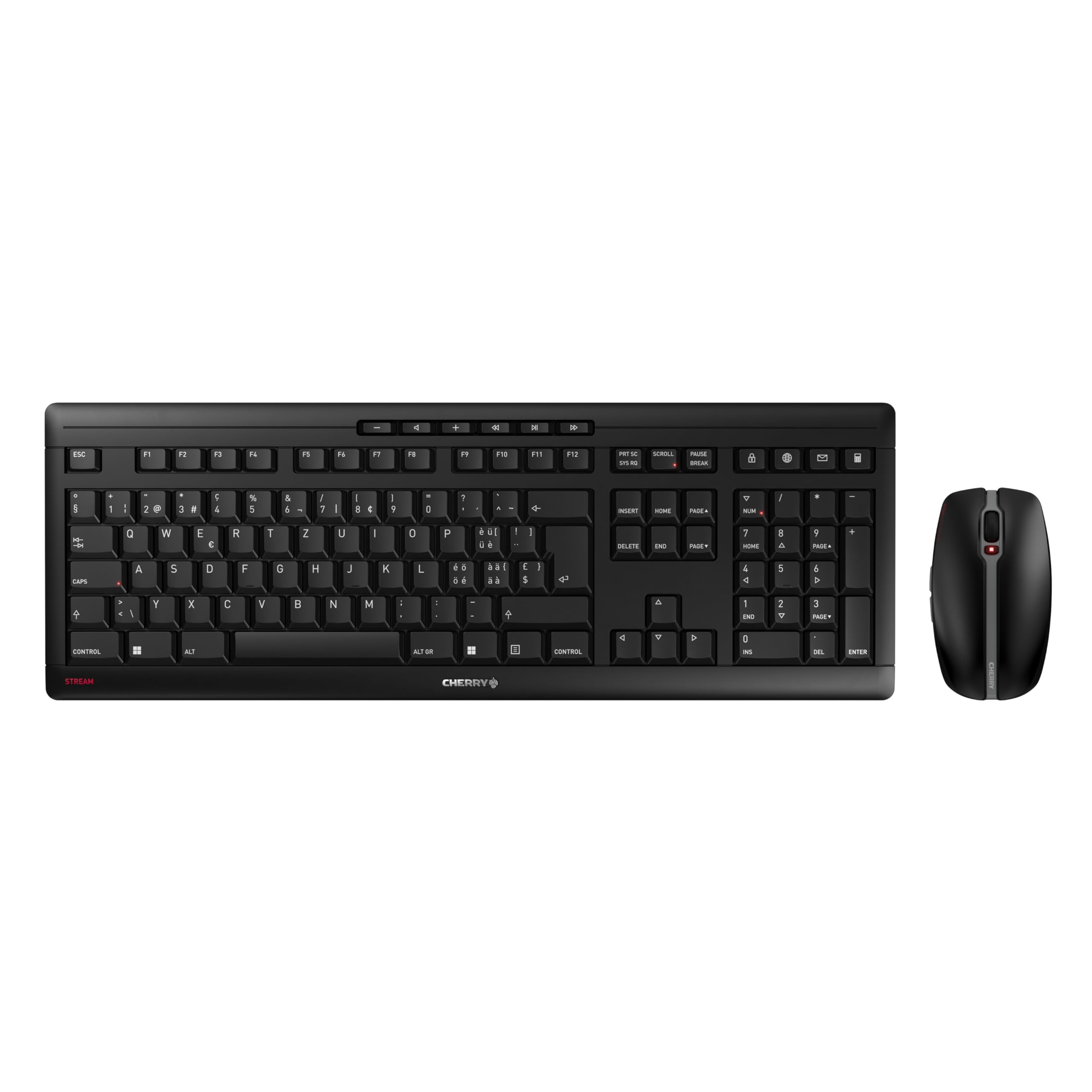 CHERRY Stream Desktop Recharge, Kabelloses Tastatur-Maus-Set, Schweizer Layout (QWERTZ), 2,4 GHz Funk, Leiser Tastenanschlag, Wiederaufladbar, Schwarz