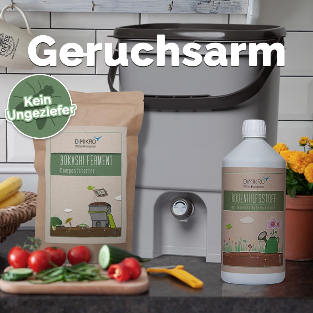 Seaux Bokashi - Kit de démarrage avec1 L EM aktiv + 1 kg de ferment Bokashi + brochure Bokashi