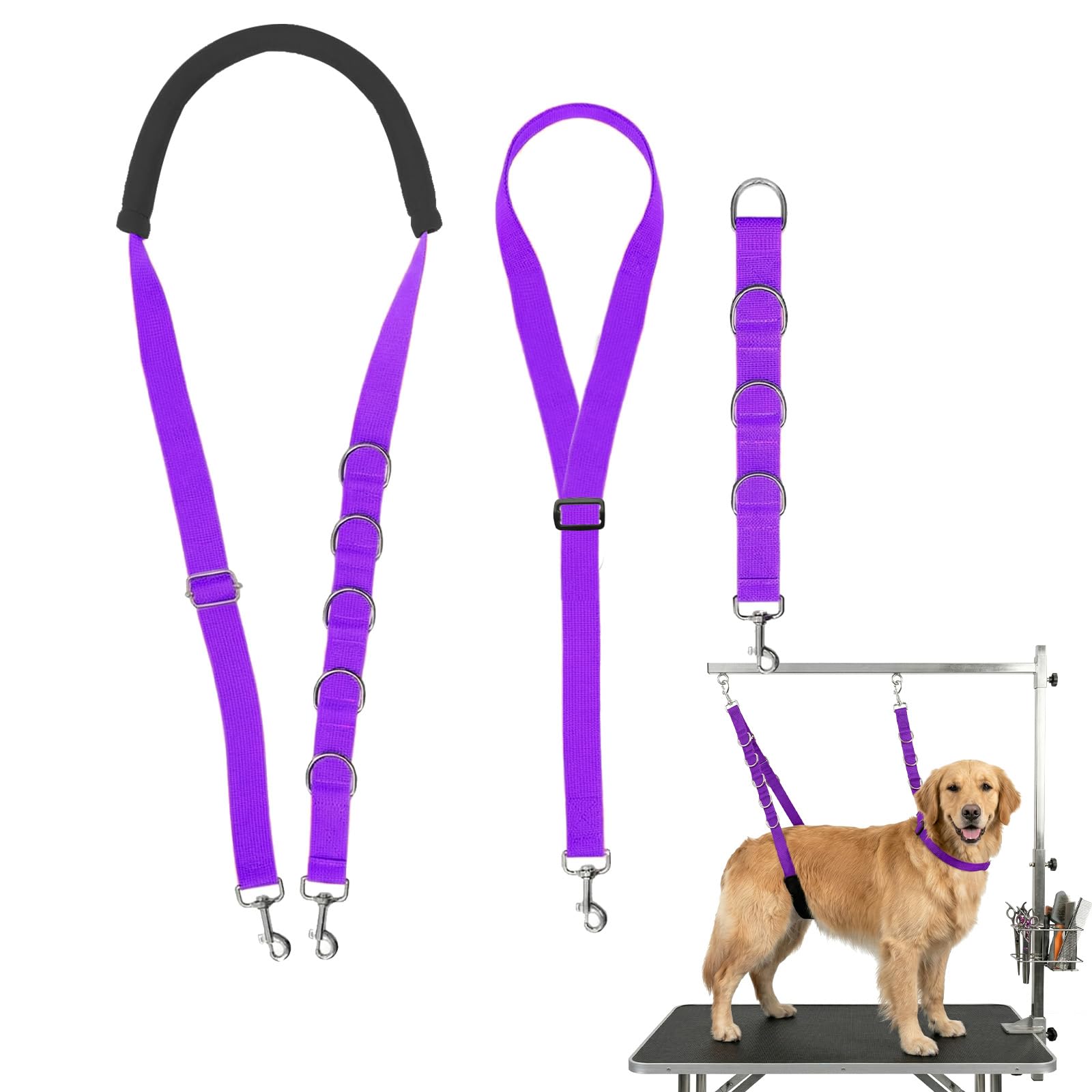 3Pcs Dog Grooming Harness, Adjustable Cat Dog Grooming Restraint Loop Noose, Nylon Dogs Belly Strap with D-Rings Restraint for Small Medium Dogs Cats Bathing (purple, M)