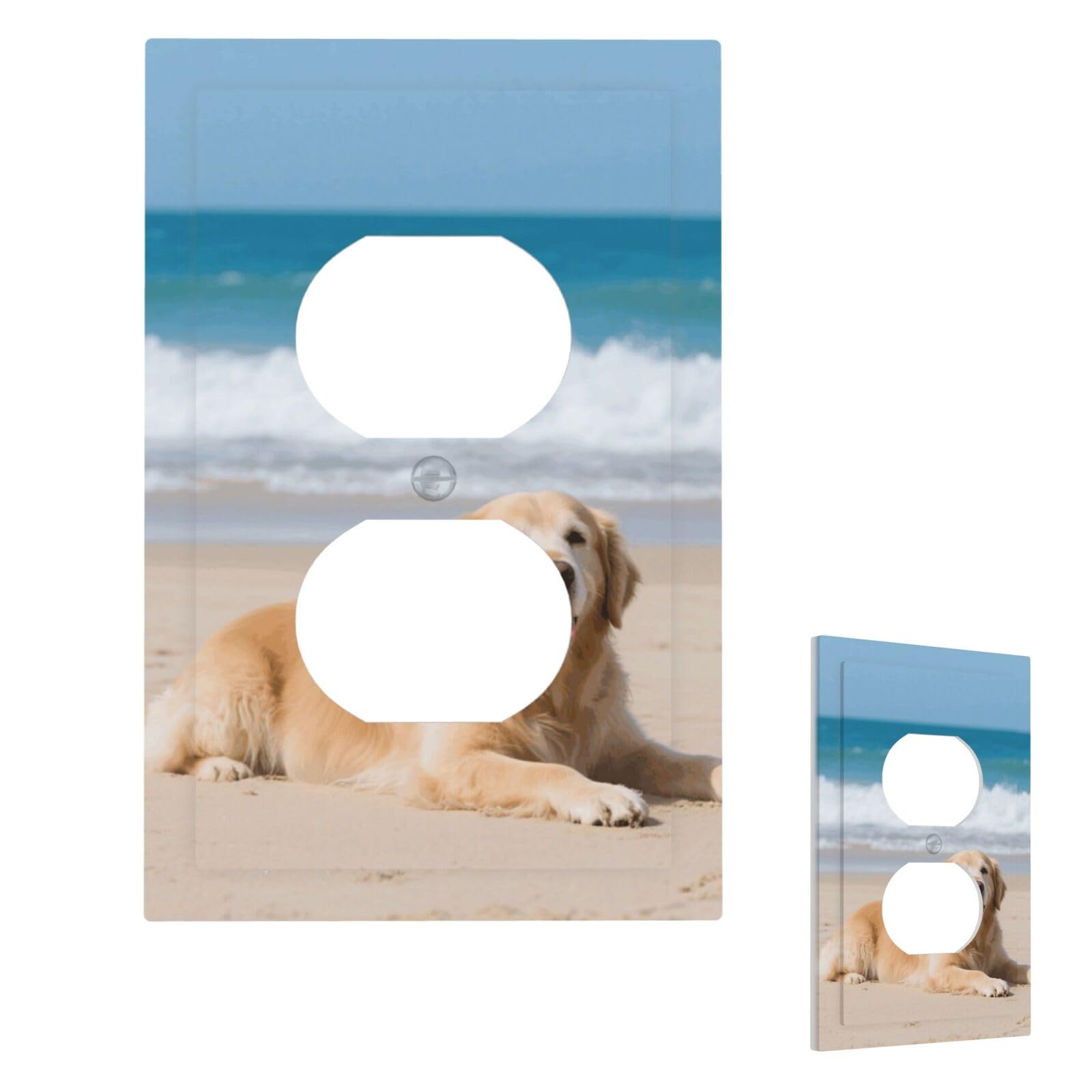 Fekiloot Duplex Golden Retriever Wall Plate Cover Modern Decorative 1 Gang Light Switch Cover Unbreakable Receptacle Outlet Covers For Living Room Bedroom Home Decor