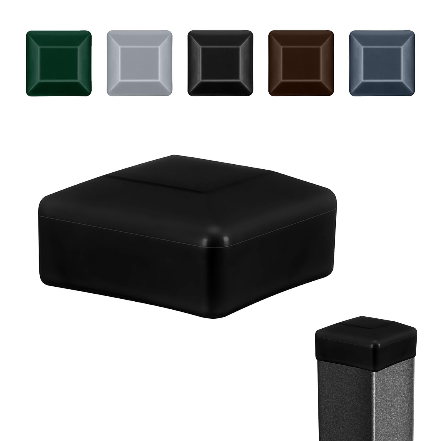 Emfa Black Fence Post Caps Square 70X70 Mm (2,76X2,76 Inch) Ral 9005 Plastic 10 Pcs.