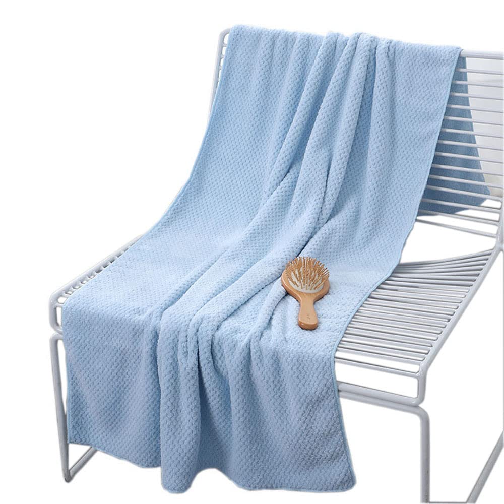 Bath Towel Household Adult Bathing High Density Coral Velvet Beach Towel Large Towel (Two Pcs) (27.6 * 55 Inch)(Sky Blue)