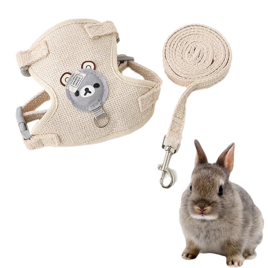NJCXOLA Guinzaglio Per Coniglio Nano, Accessori Conigli, Imbracature, Stoviglie Con Guinzaglio, Pettorina Regolabile, per Piccoli Animali(Beige, S)