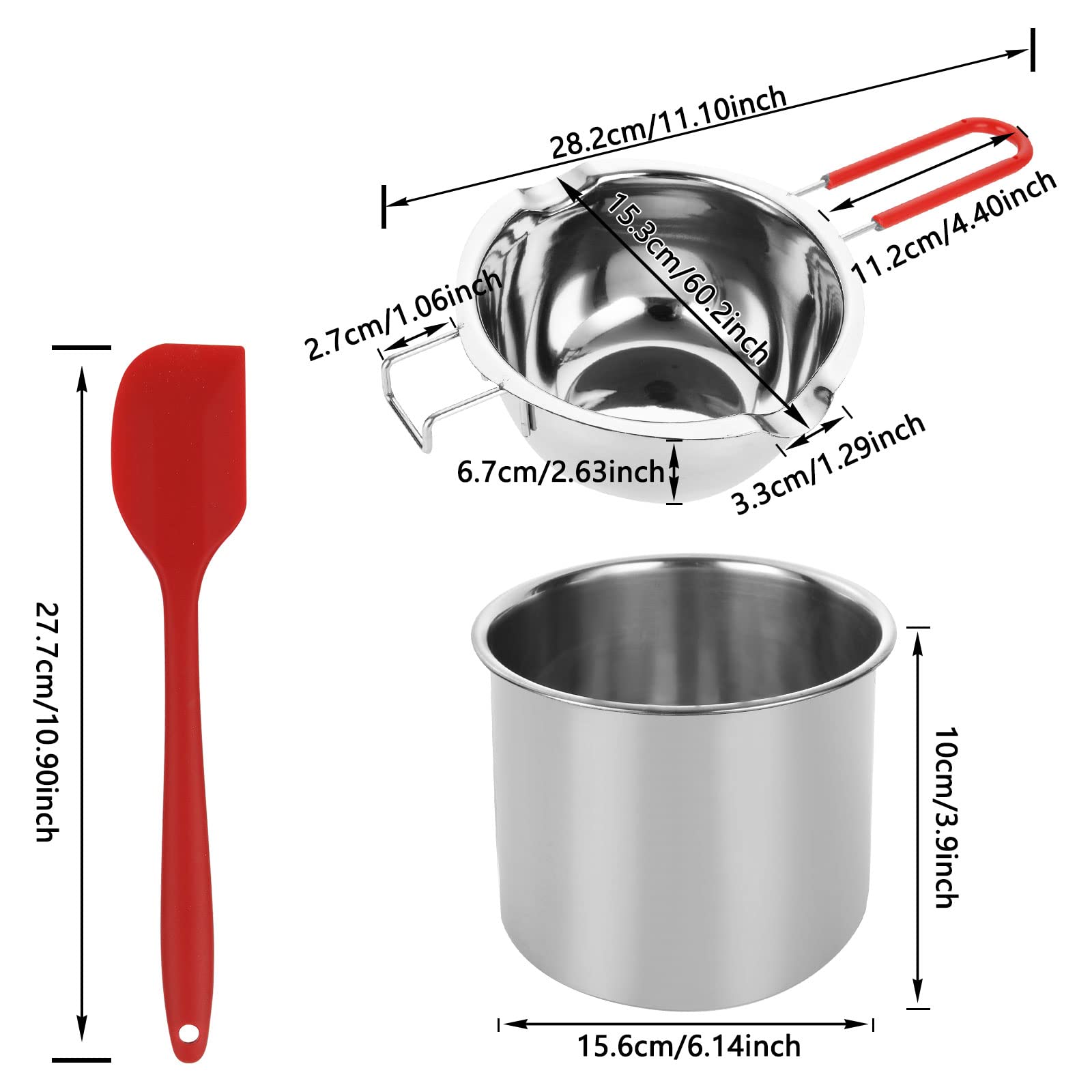 ZOFUN - Caldaia doppia da 600 ml, in acciaio inox 304, con pentola riscaldante da 16 cm e raschietto in silicone, kit per sciogliere cioccolato, formaggio, caramelle, burro, candele, sapone