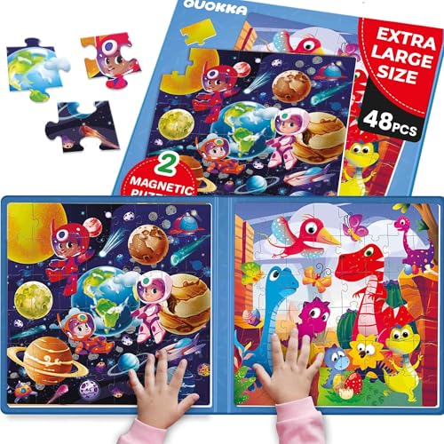Puzzles Magnéticos QUOKKA para Niños 3-5 años – 2x48 Piezas Juegos de Viaje para Niños 2-4 años – Puzzles Magnéticos de Dinosaurio para Niños 4-8 años – Juguete Educativo Espacial para Niños y Niñas miniatura 1