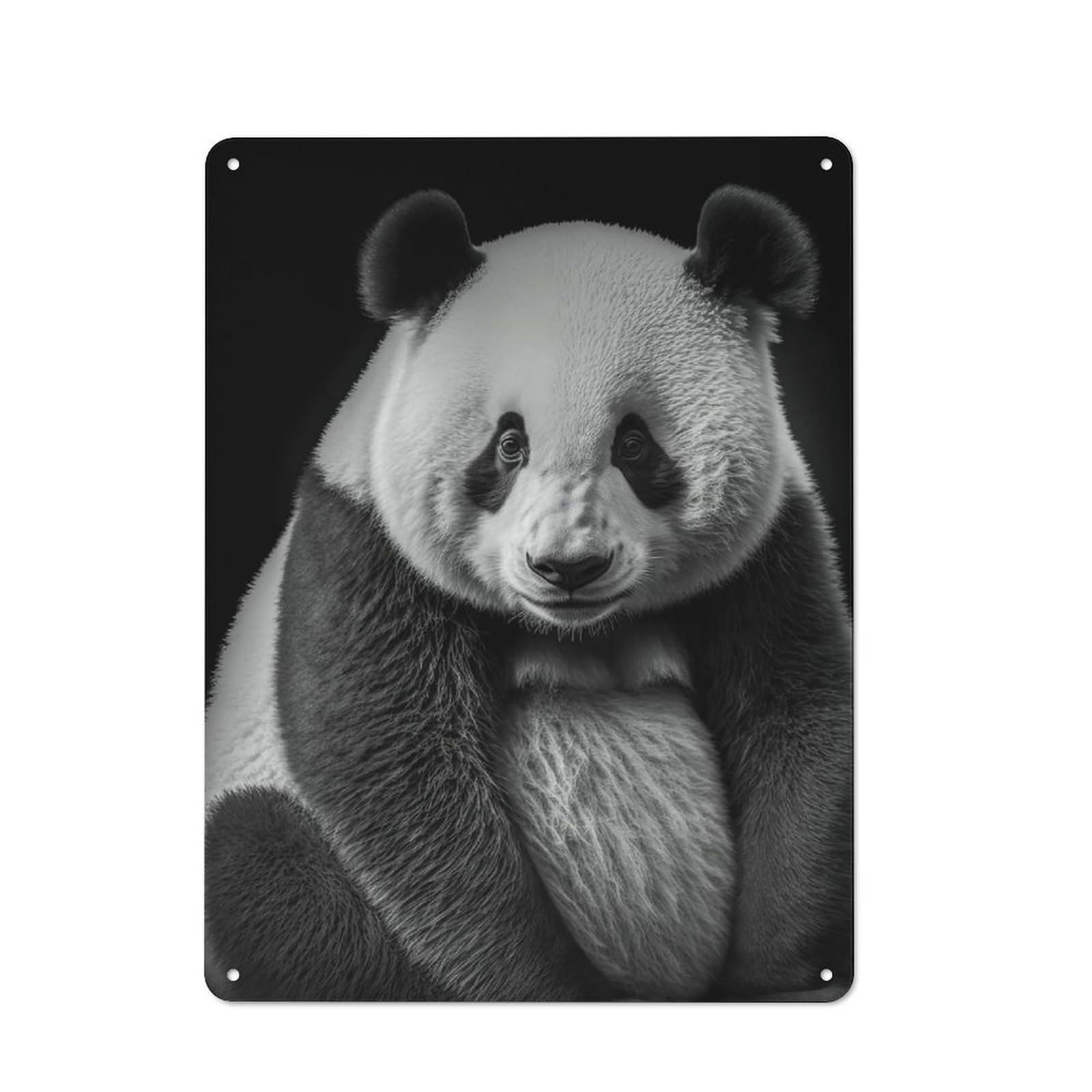 Metal Plaque with Portrait of A Panda Design 40x30cm, Rustic Cafe Wall Decor for Restaurant, Kitchen, Counter Or Breakfast Nook
