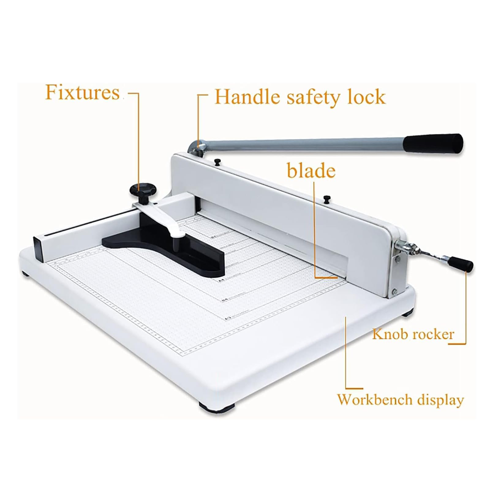 Taglierina professionale a ghigliottina, taglierina A3 con blocco di sicurezza, griglie guida di taglio, lunghezza di taglio 43 cm, base in metallo resistente, capacità di 360 fogli per scuola e