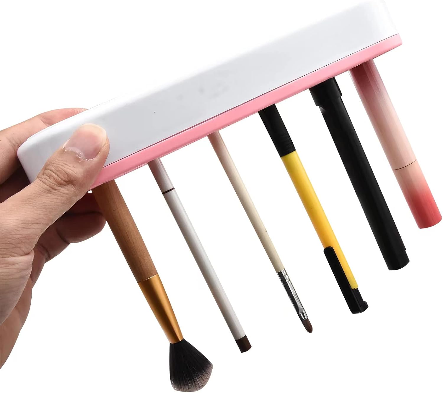 GOLDEN STRAWBERRY 2 PCS Multi-Purpose Cosmetic Storage Box, Desktop Organizers Silicone Make Up Brush Storage Stand Desktop Storage Box for Brush,Eyeliner Pencil,Art Supplies, Painting Brush(Pink)