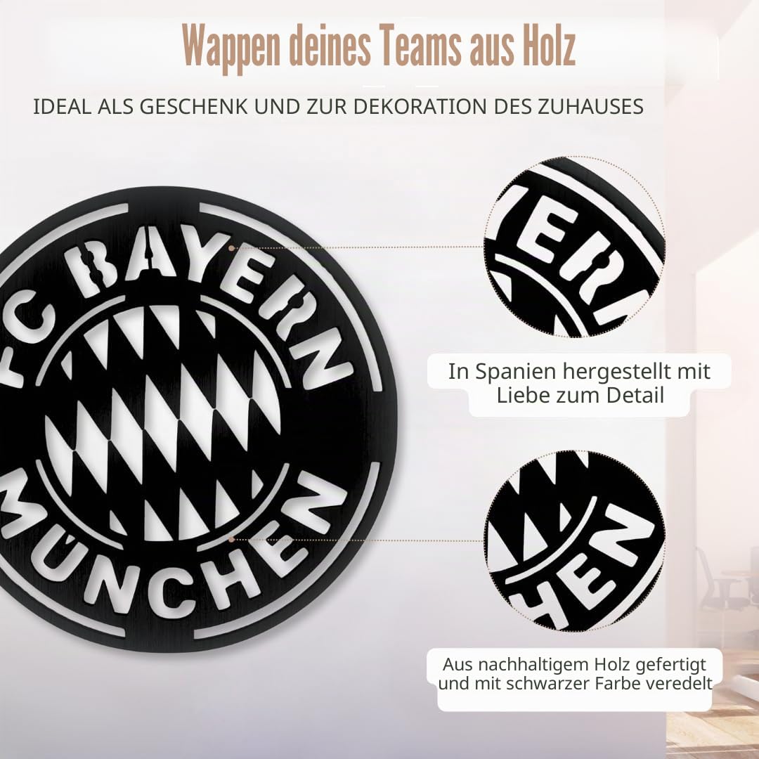 Bild Wappen Bayern Wand Holz - Raumdekoration, modernes Zuhause, originelle Geschenke für Herren, Kinder, moderne Wohnzimmerdekoration, Fußballposter (Bayern M)