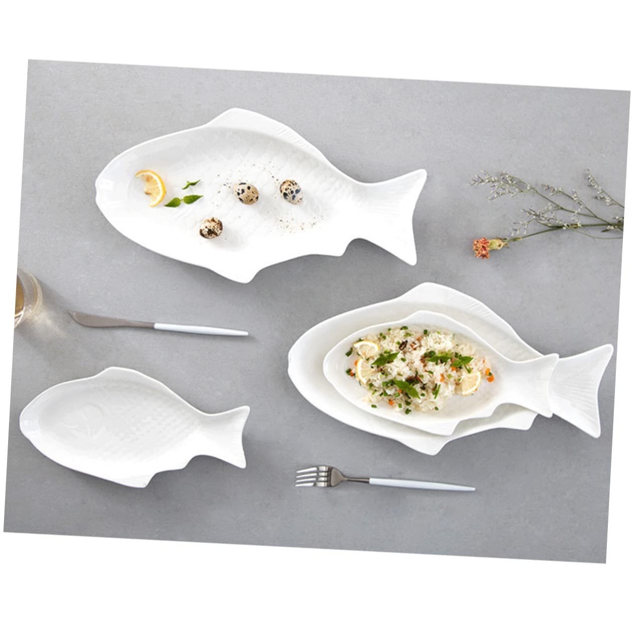 Amazon | 魚用陶器皿、陶器寿司皿、白いディナープレート、滑り