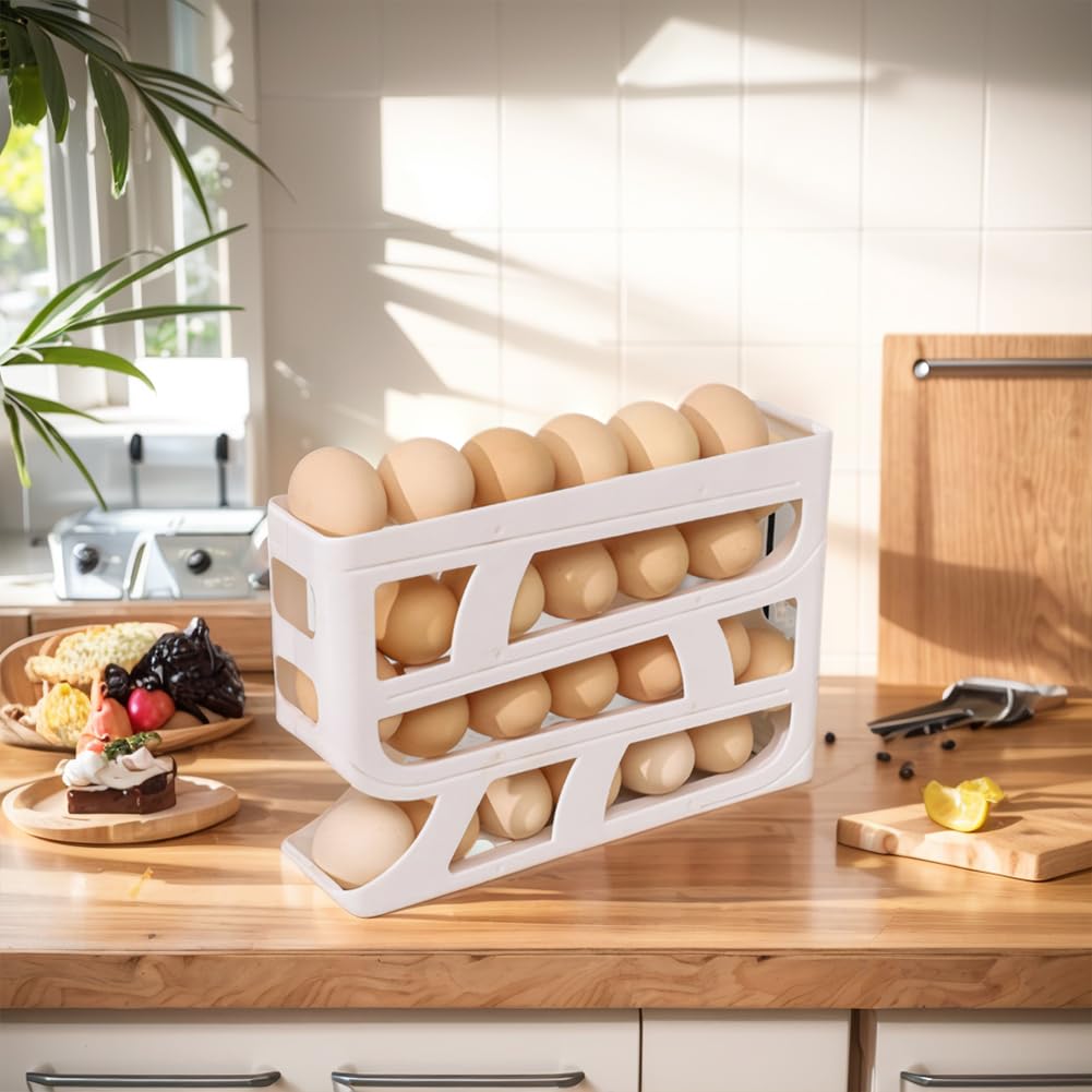huevera, Dispensador de huevos for refrigerador 4 niveles, gran capacidad, contenedor for ahorrar espacio(White and Grey)