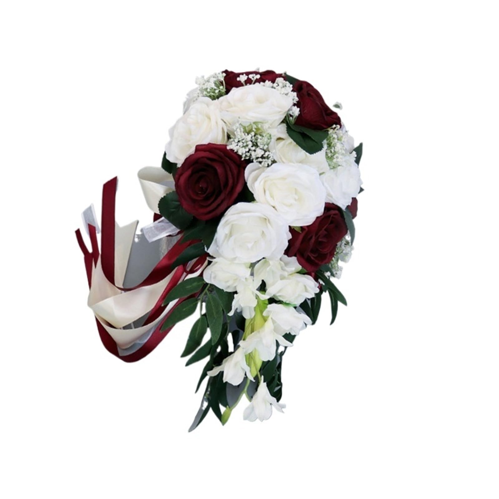 ZRHWSPD Wedding Artificial Bouquet Silk Rose Wedding Bride Bouquet Hand Hold Flower Decoration Holiday Party(A-burgundy)