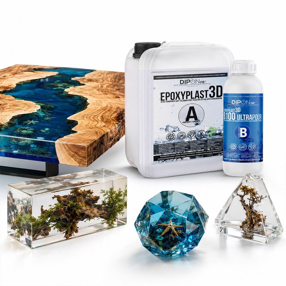 3,0 KG Epoxidharz EpoxyPlast 3D B100 ULTRA POUR 11 CM (110 MM) Gießhöhe für Rivertische I Ultra Diamantklar I Maximaler UV Schutz I Gießharz I Glasklar I Resin I Epoxi I EP I Tisch