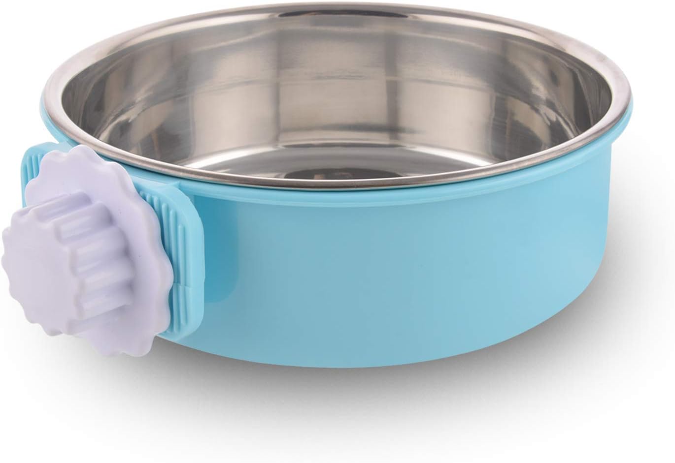 Crate Dog Bowl Removable Stainless Steel Water Food Feeder Bowls Cage Coop Cup for Cat Puppy Bird Pets (Large, Blue)