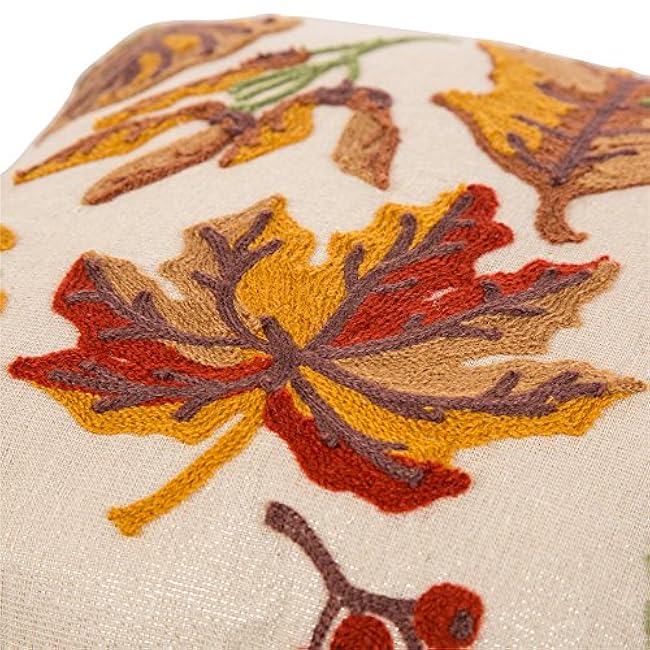 Glitzhome Fall Throw Pillows with Insert Decorative Throw Pillow with Embroidered Fall Leaves for Sofa Couch Bed Great for Fall Harvest Thanksgiving, 16 x 16 Inches