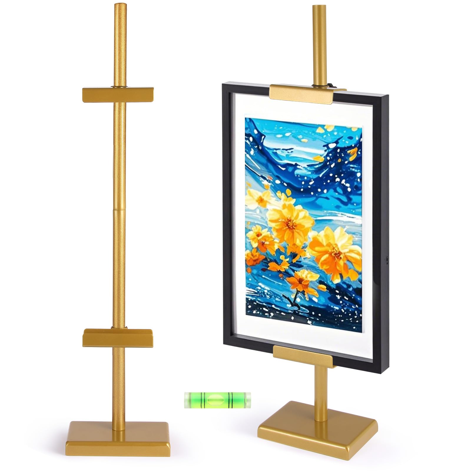 dakewang Adjustable Tabletop Easel Stand for for Picture Frames Up to 28", Picture Easels for Display, Picture Frame Holder Stand, Adjustable Art Easel. (Gold)