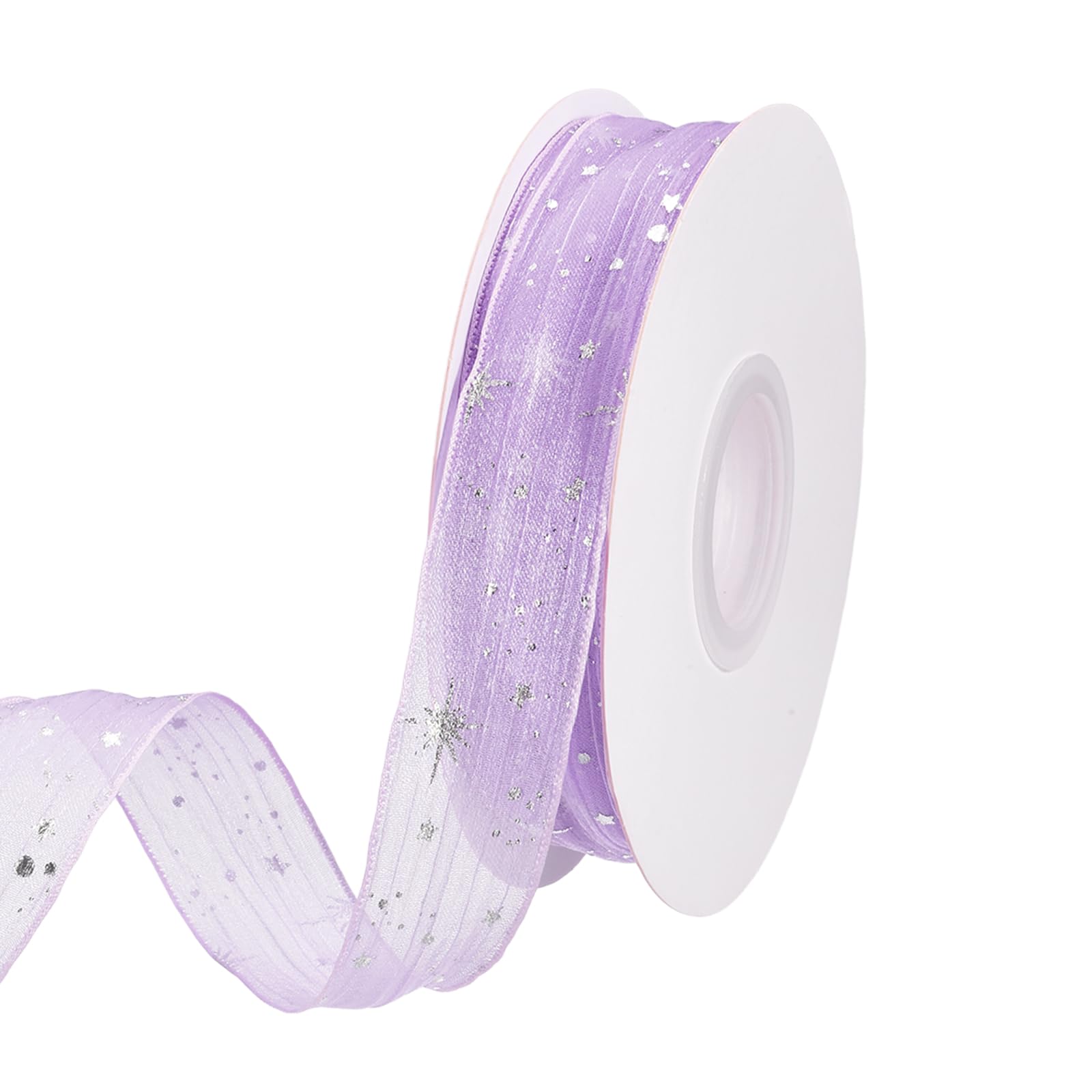 PATIKIL Star Ribbon, (2.5cm x 9 Meters, Light Purple)(2Roll), Silver Stars Print Trim Sheer Organza Chiffon Polyester Fabric Ribbon, Suit for Sewing/Making Crafts/Gift Wrapping/Wreaths