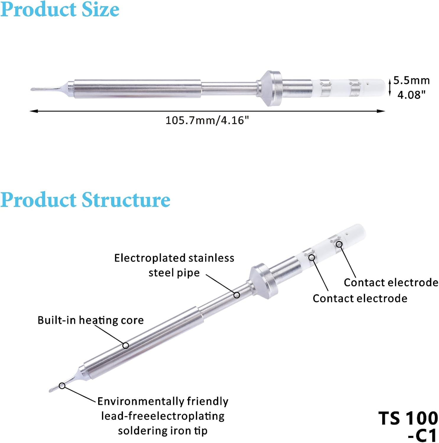 TS100-C1 Soldering Iron Tips, Rapid Heating Replacement Solder Tips Compatible with TS100, TS101, Pine64 and Pinecil Soldering Irons -Accurate Soldering Easy to Install image 2