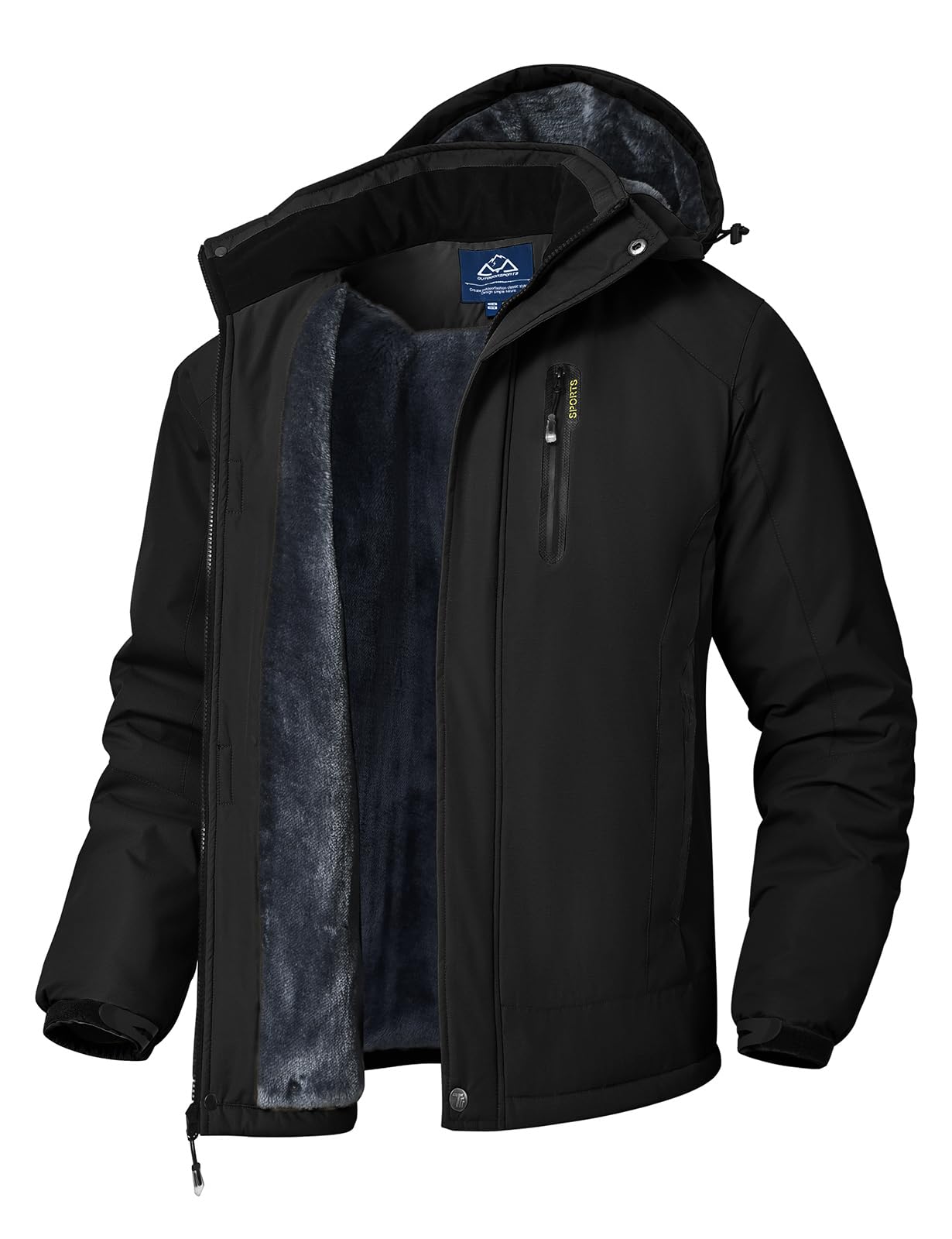 Rdruko Men's Ski Snow Jacket Waterproof Winter Insulated Coat | Fleece Lined, Warm, Thermal, Thick, Windproof, Hooded, 4 Pockets, Snowboard, Outdoor, Hiking