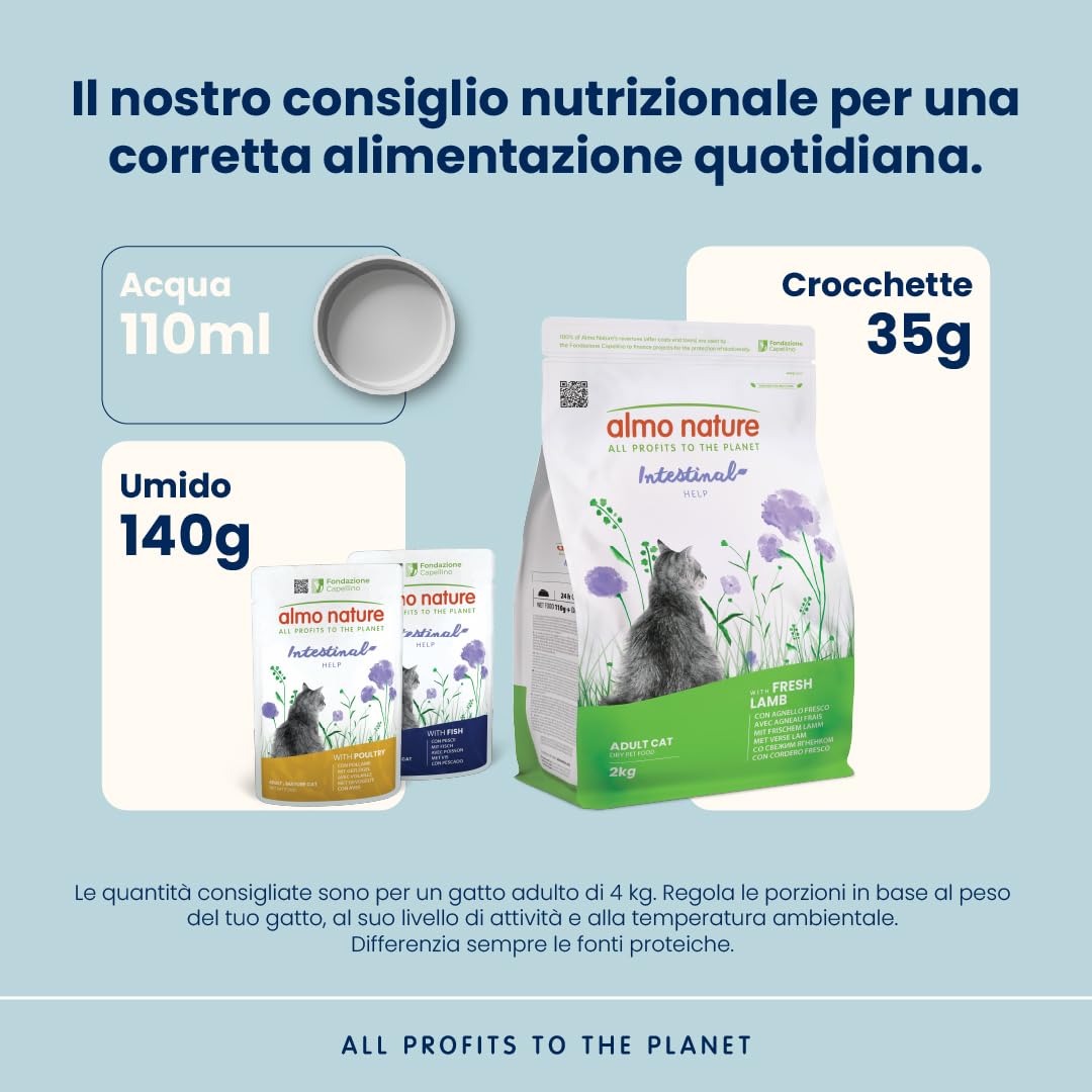 Almo Nature Intestinal Help - Crocchette Gatto con Agnello Fresco - Supporta la Funzione Intestinale con Prebiotici e Minerali - 2 kg