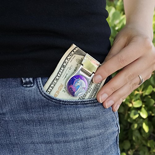 Majestic Unicorn Pink Purple Blue Satin Chrome Plated Metal Money Clip2