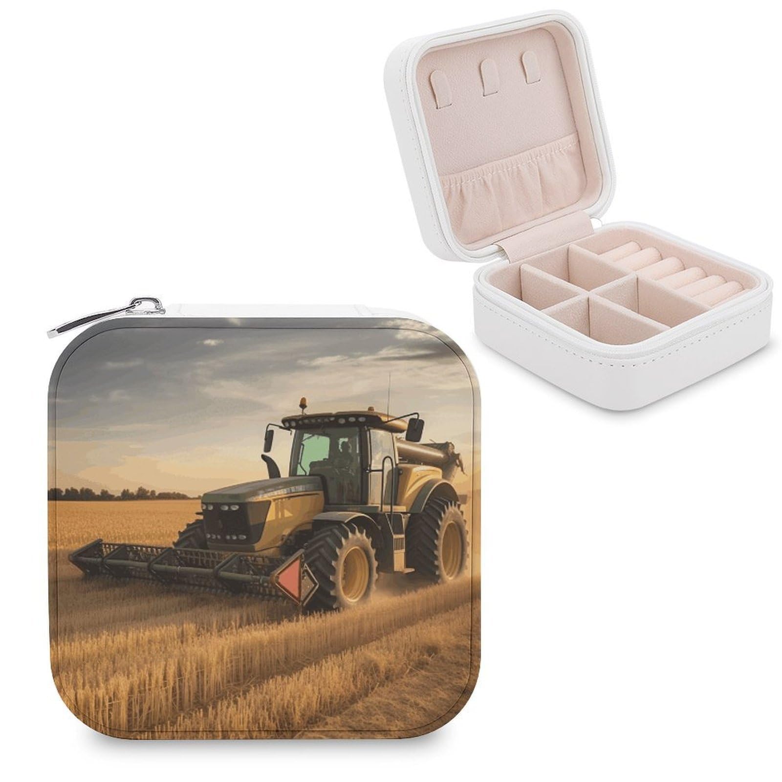 VstaDank Farm Tractor Harvest Jewelry Box Exquisite Leather Jewelry Organizer Portable Trinket Organizer Fashion Travel Jewelry Case for Rings Earrings Necklaces Unique Gifts for Women